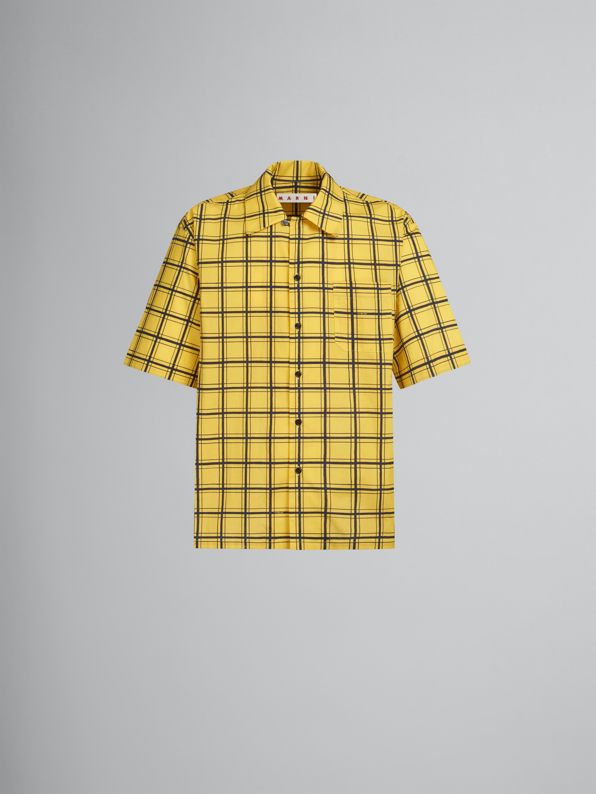 Yellow checked poplin bowling shirt