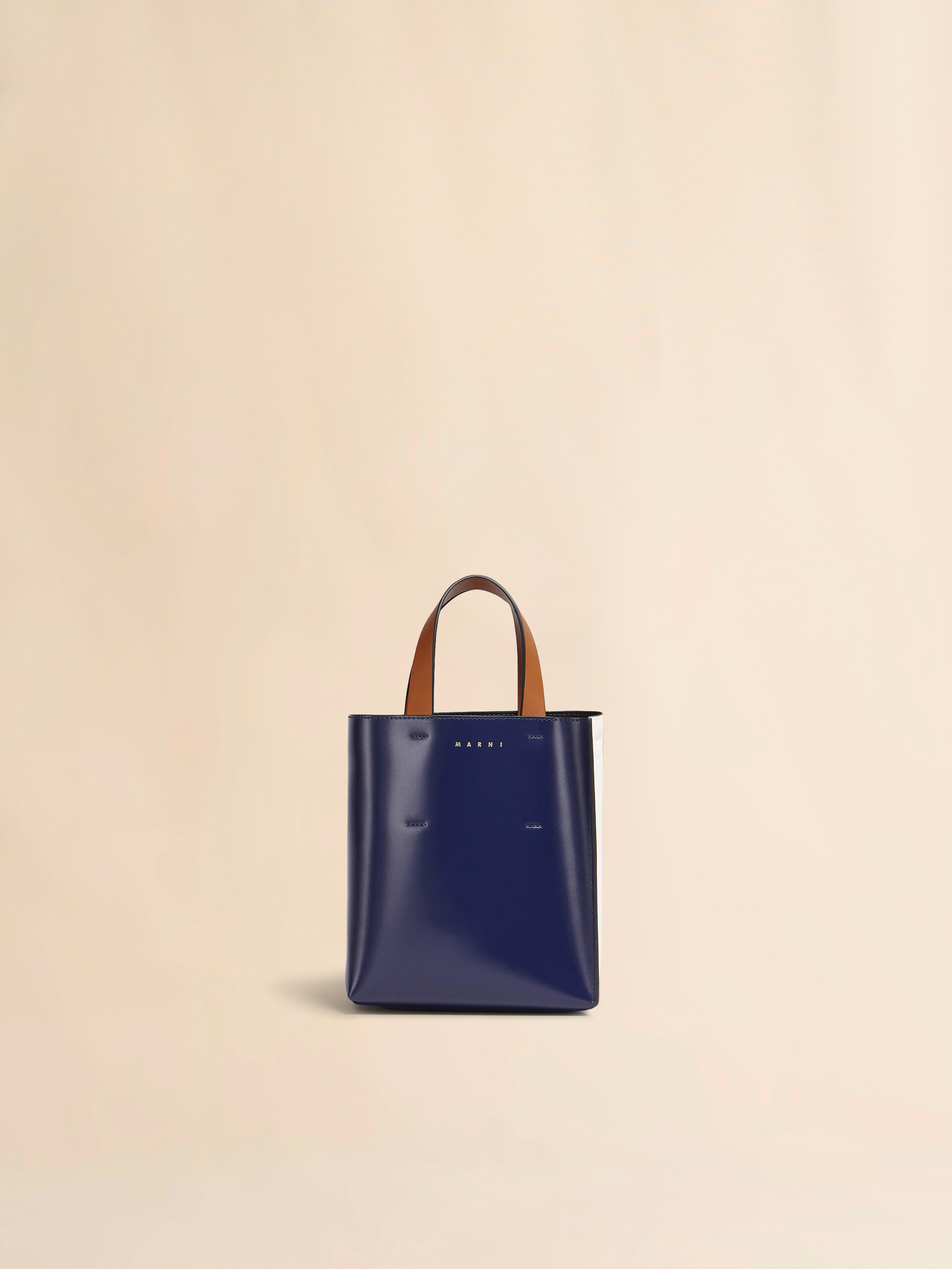 MUSEO bag mini in pelle blu e bianca - Borse shopping - Image 1