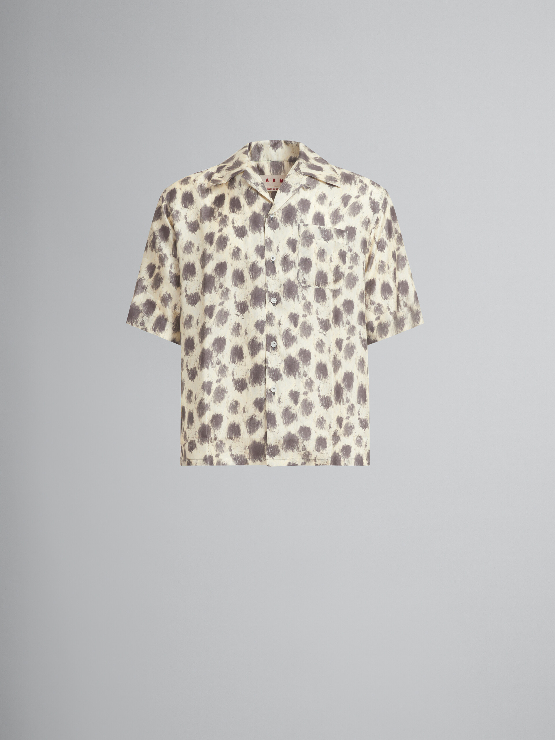 Camicia bowling in seta giallo chiaro con stampa Crayon Leopard - Camicie - Image 1