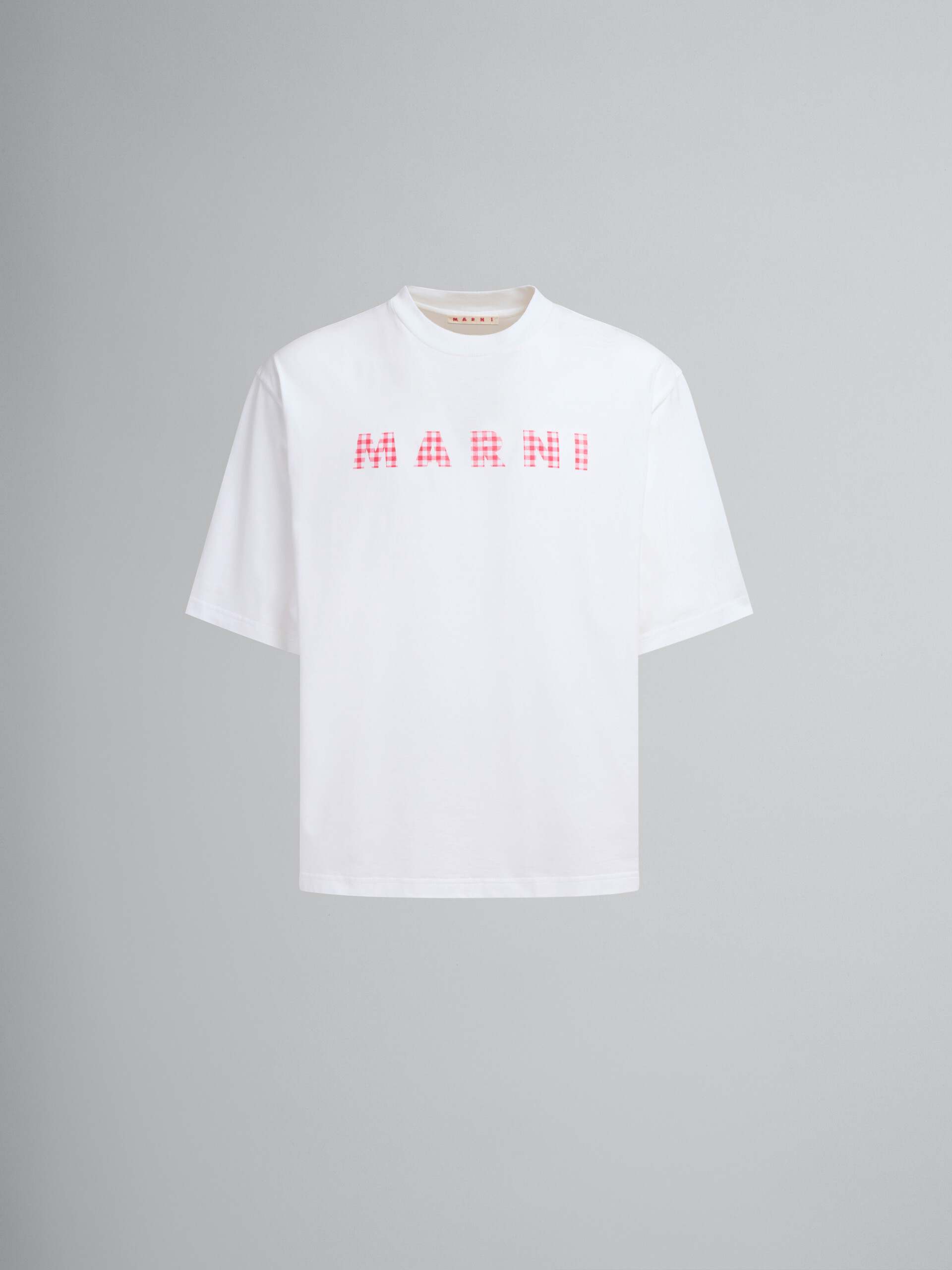 T-shirt in jersey bianco con logo Marni a quadretti - Camicie - Image 1