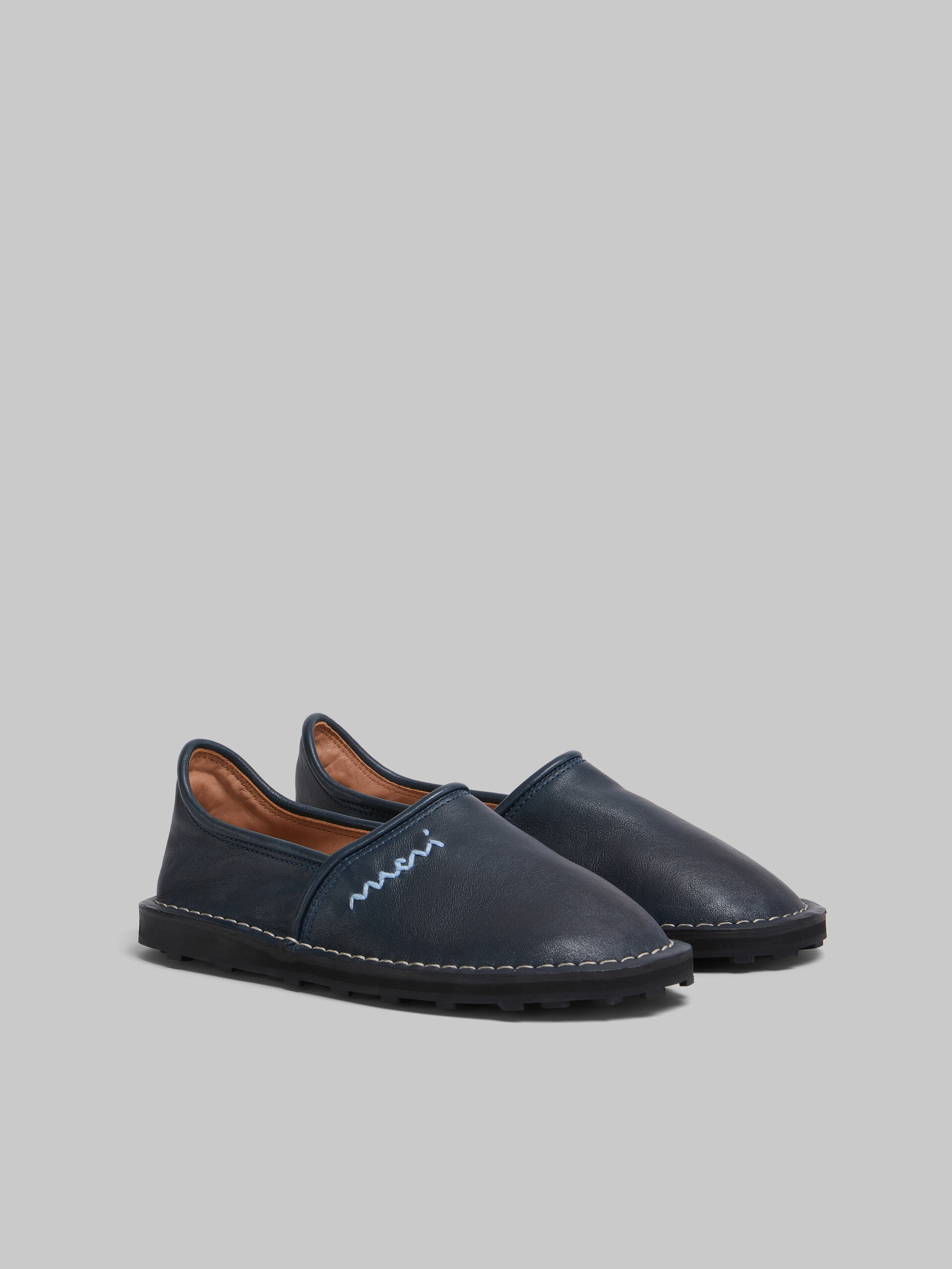 Mocassino slip on in pelle blu con ricamo Marni Symbol - Mocassini - Image 2