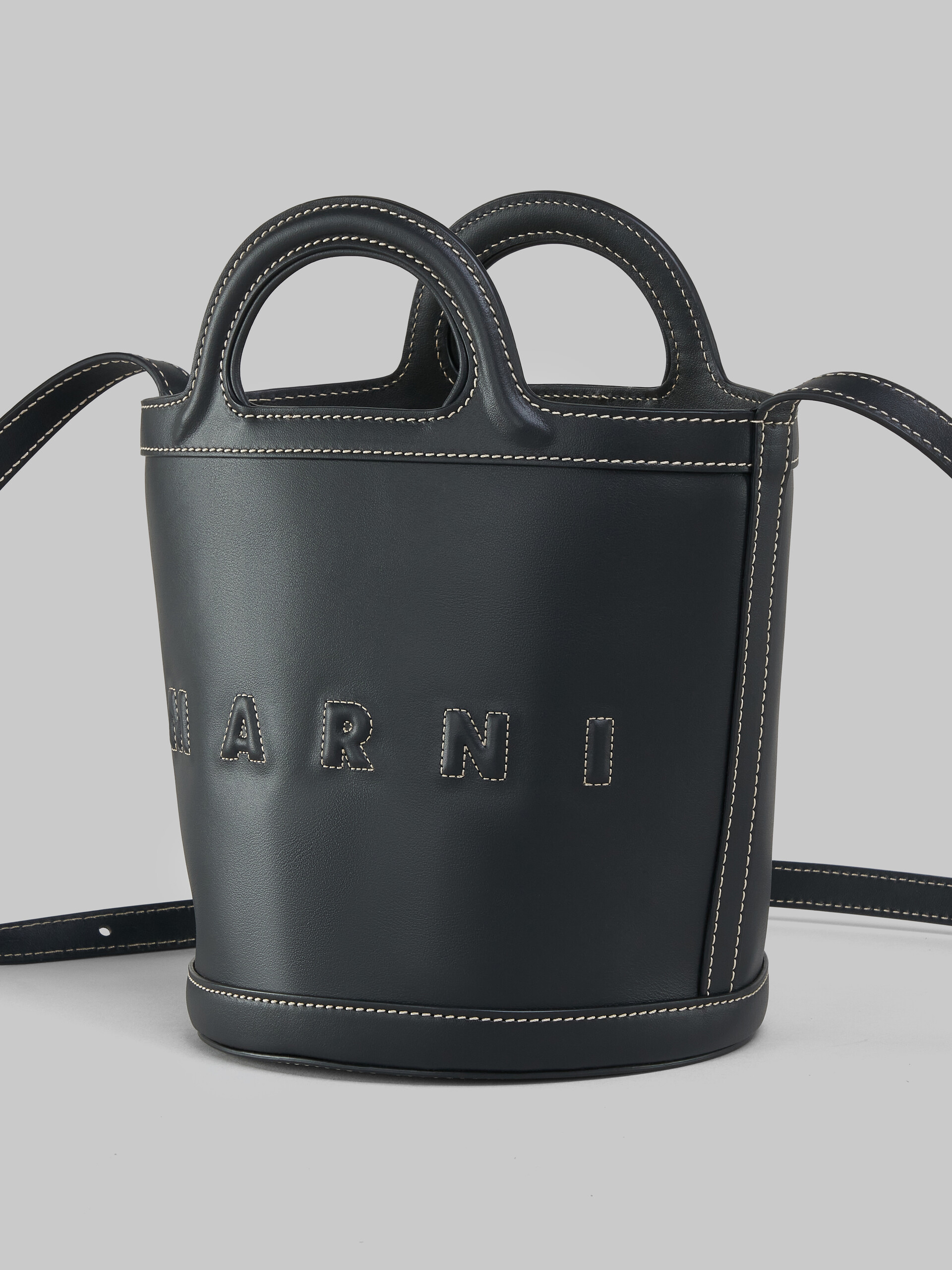 Marni Mini Bucket Bag with Drawstring in Dark Grey Curated at Jake and Jones