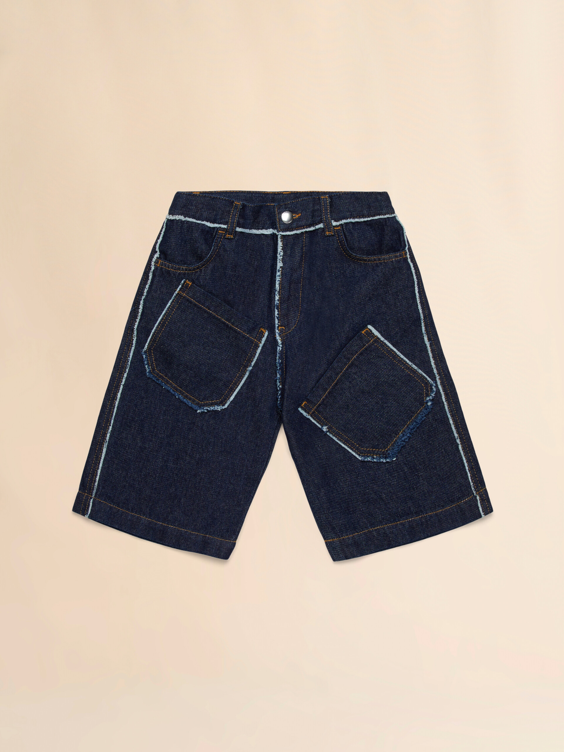 Shorts in denim scuro con dettagli sfrangiati - Pantaloni - Image 1