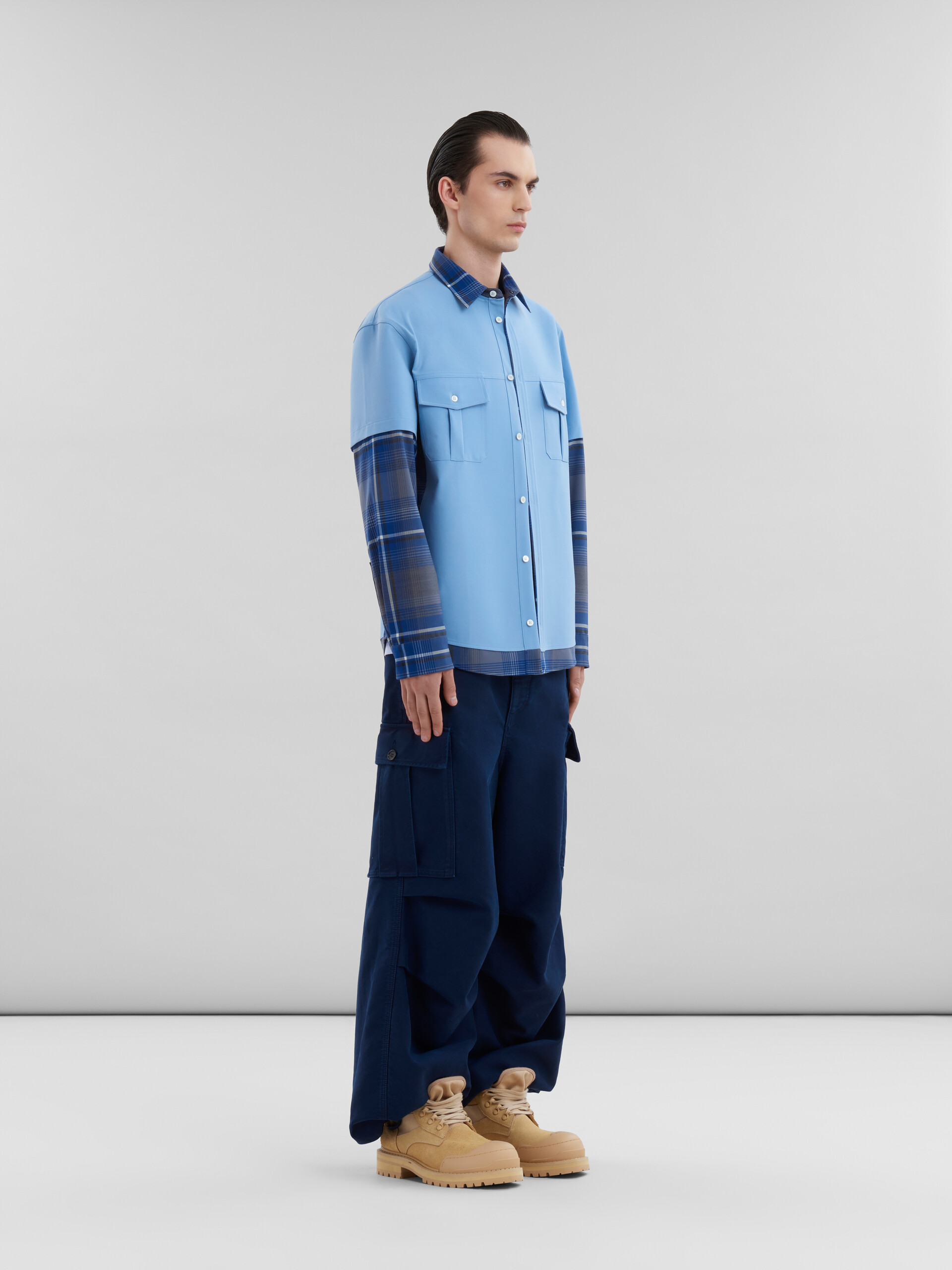 Camicia multicapo in lana a quadri blu - Camicie - Image 5