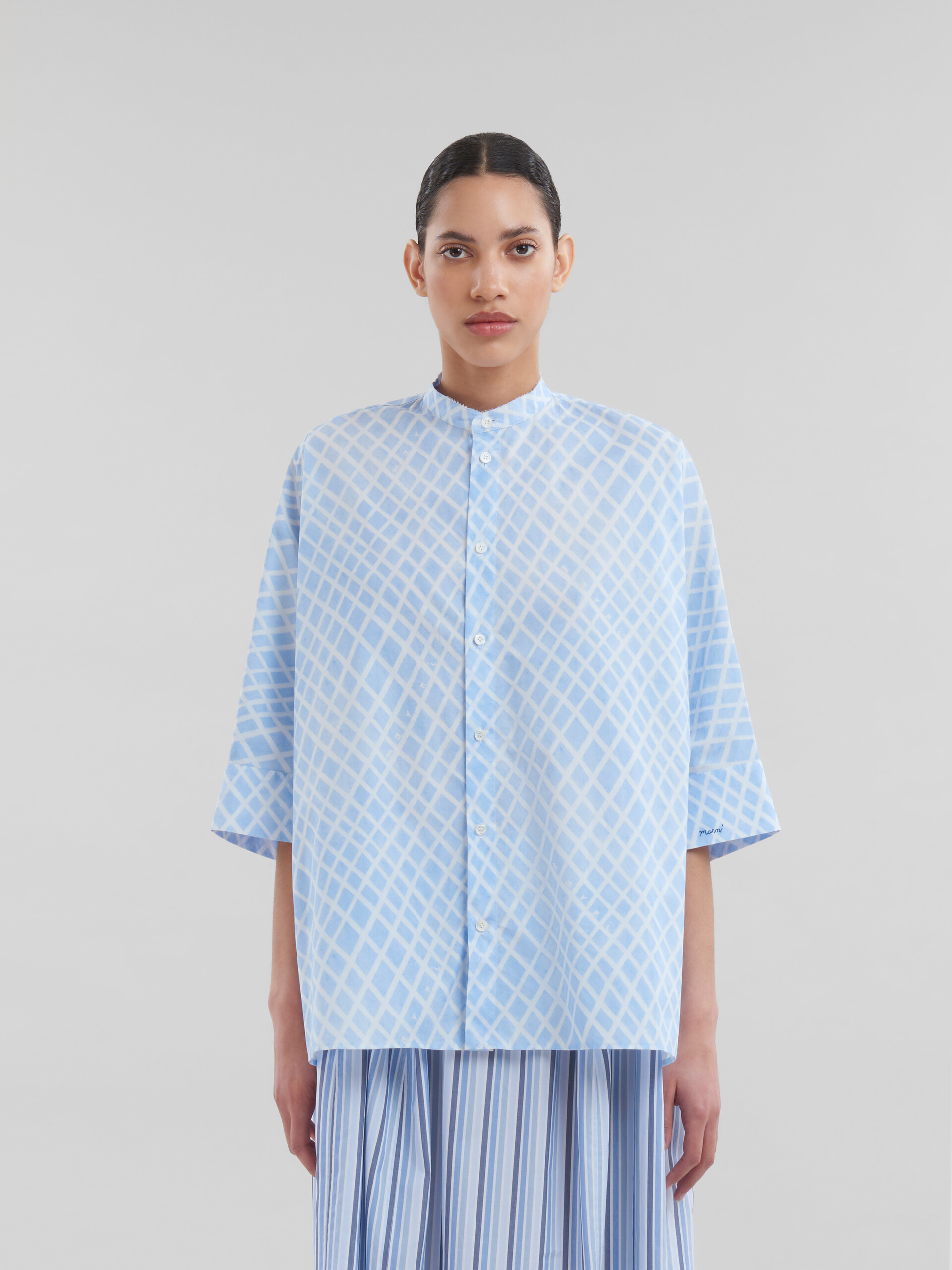 Camicia kimono in popeline di cotone azzurro con stampa Landscapes - Camicie - Image 2
