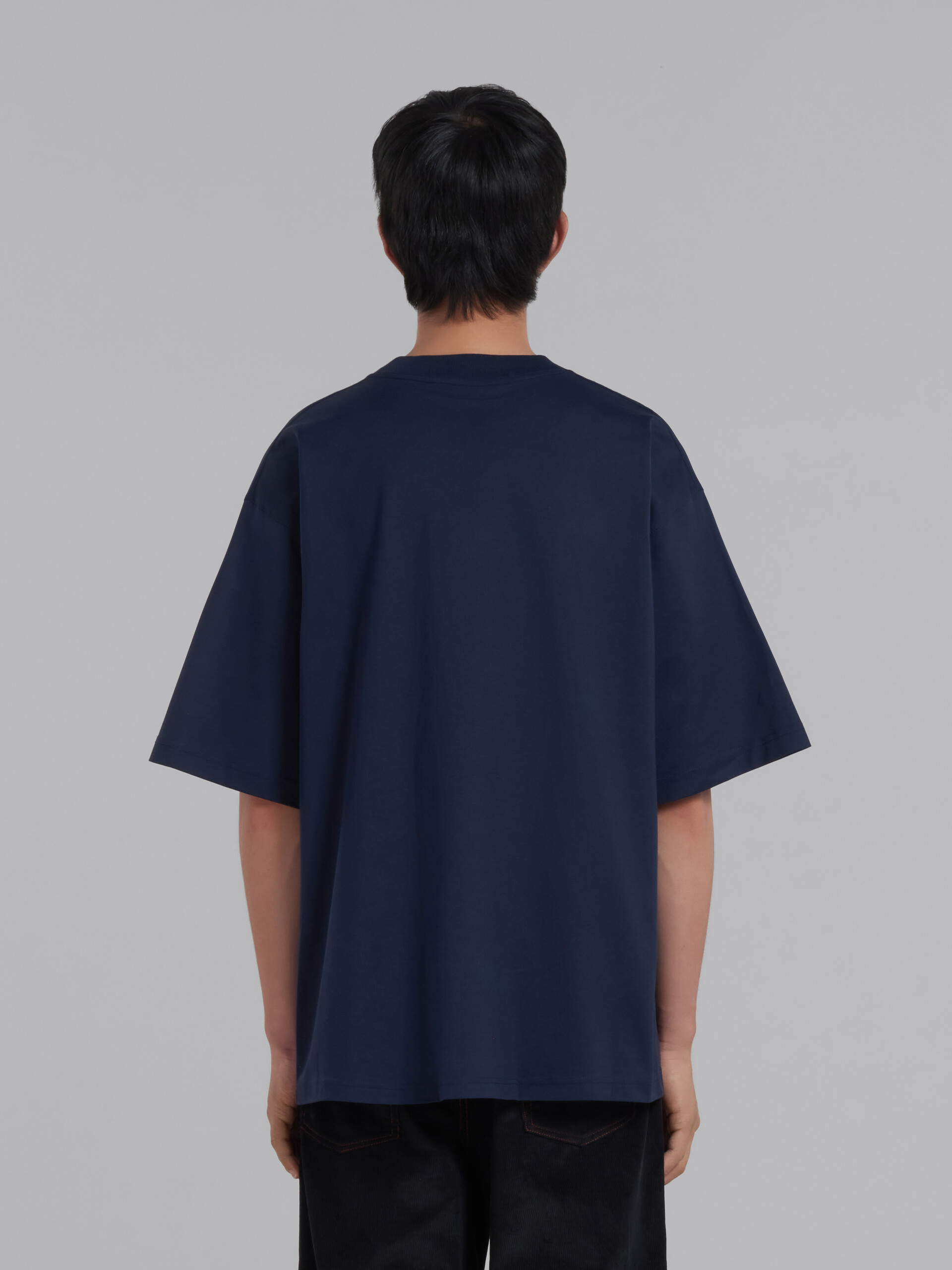 Dark blue organic cotton T-shirt with logo | Marni