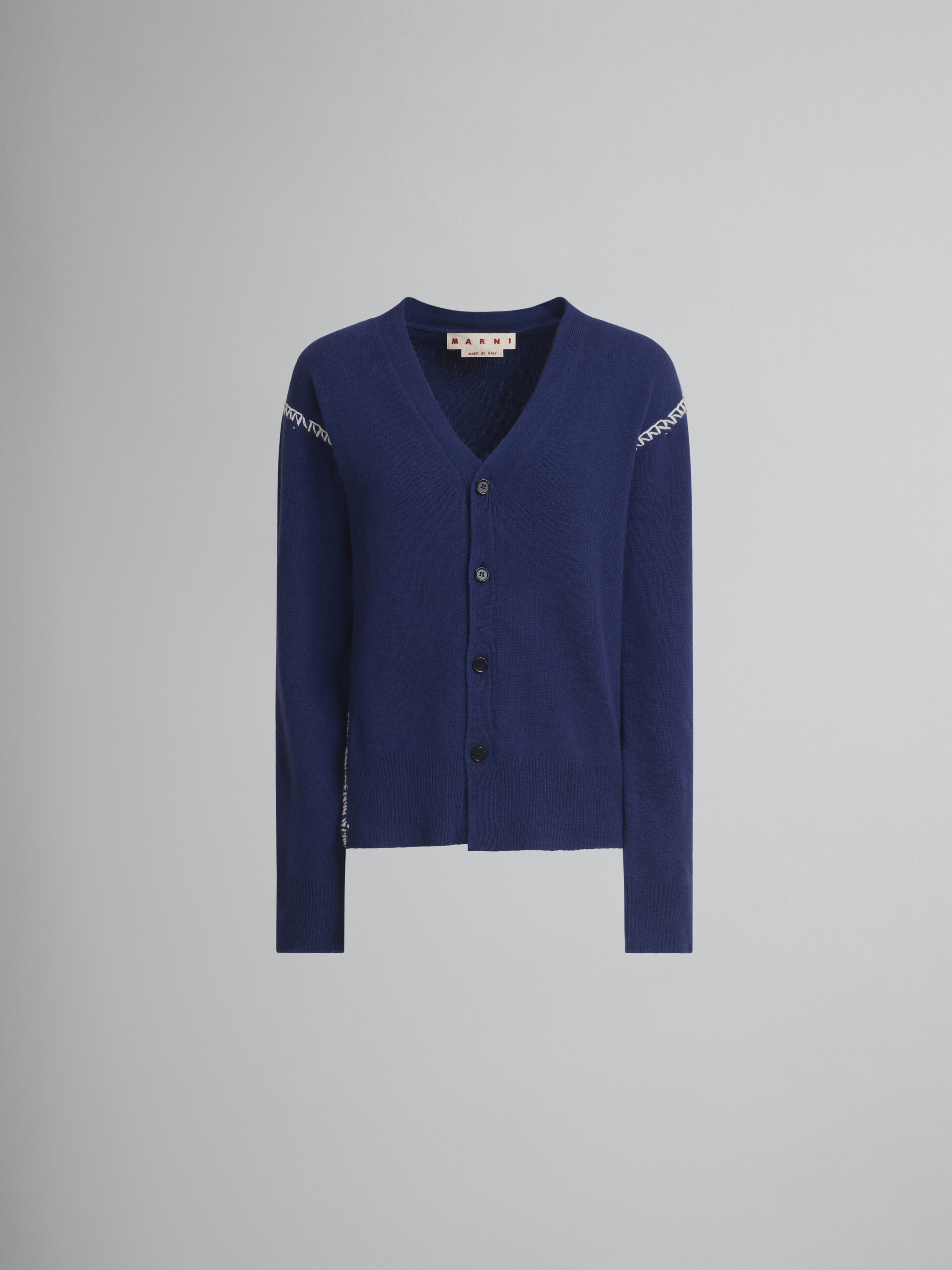 Cardigan in cashmere-lana blu con ricamo Marni Mending - Pullover - Image 1