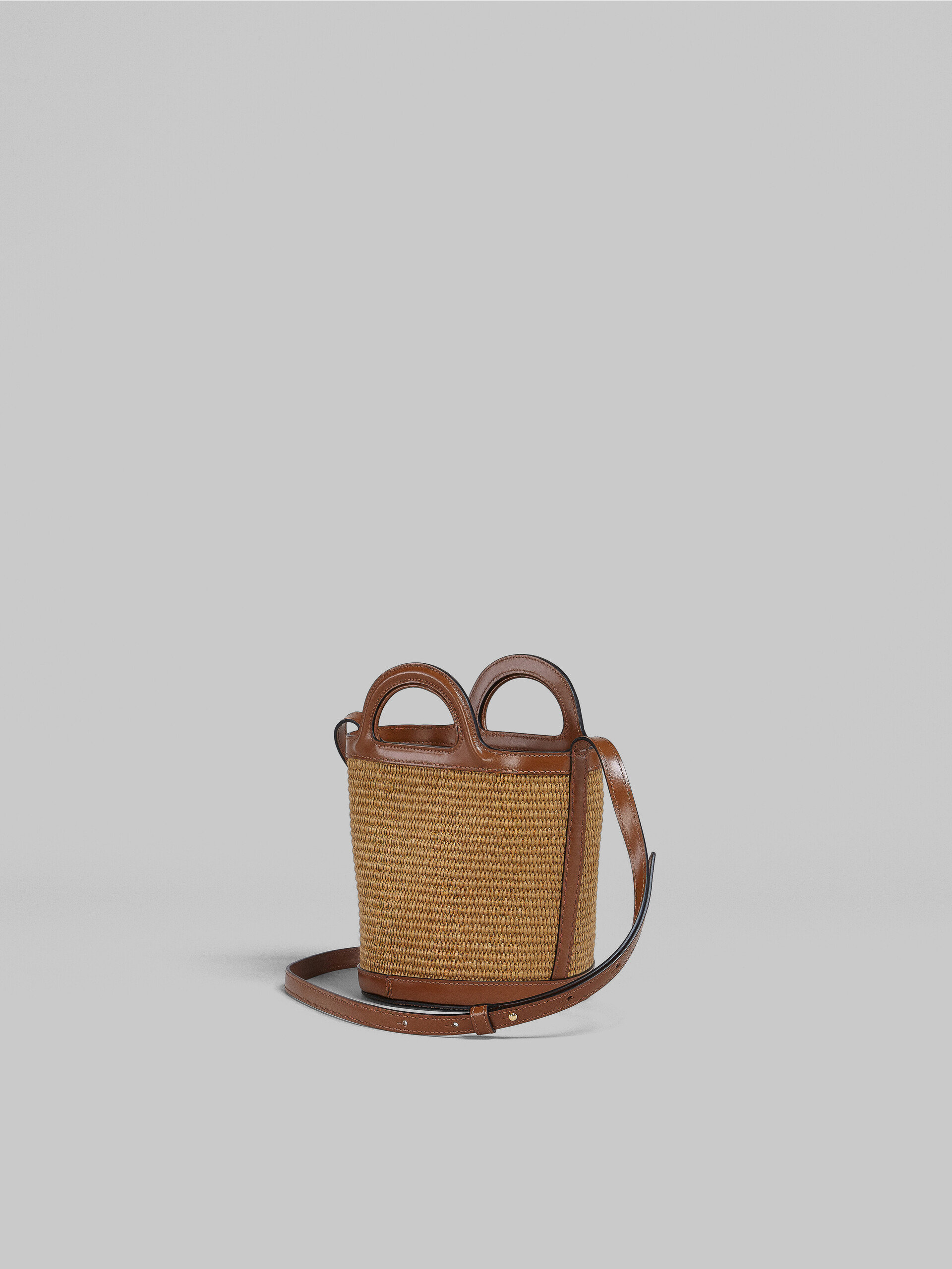 Tropicalia Small Bucket Bag in brown leather and raffia-effect fabric ...