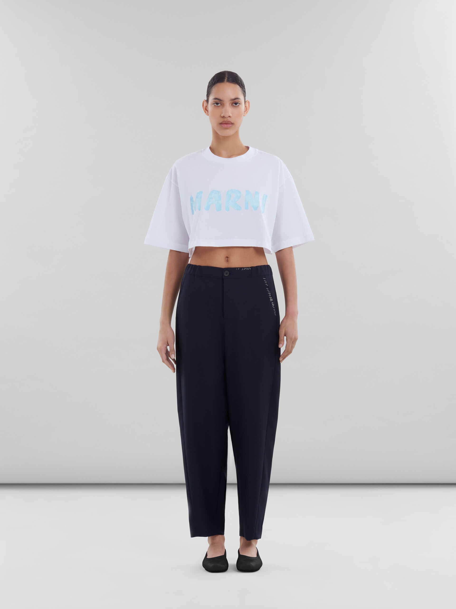 Deep blue tropical wool trousers with Marni mending - Pants - Image 2