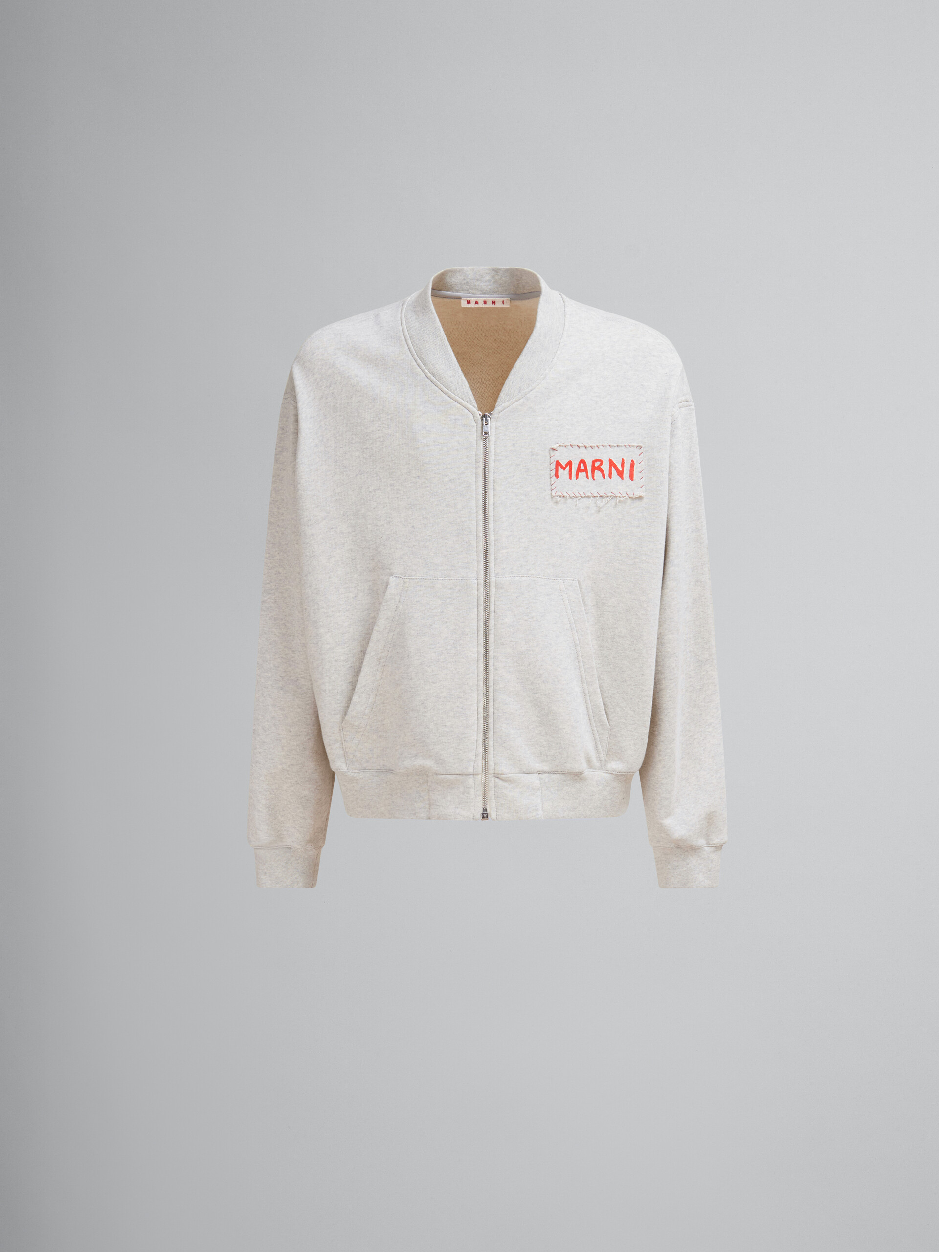 Grey melange cotton bomber with Marni patch - Sweaters - Image 1