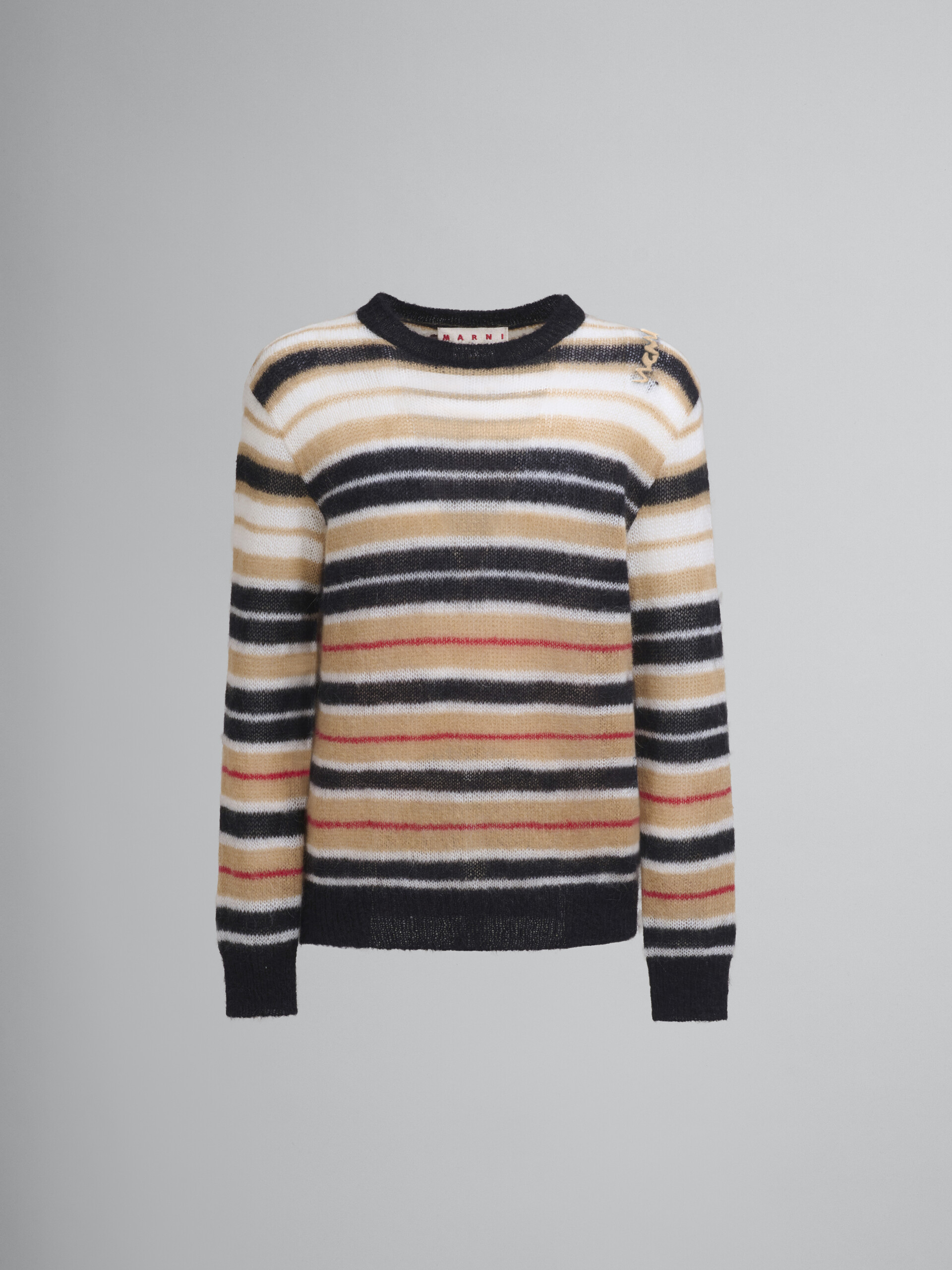 Maglione in mohair spazzolato beige a righe - Pullover - Image 1