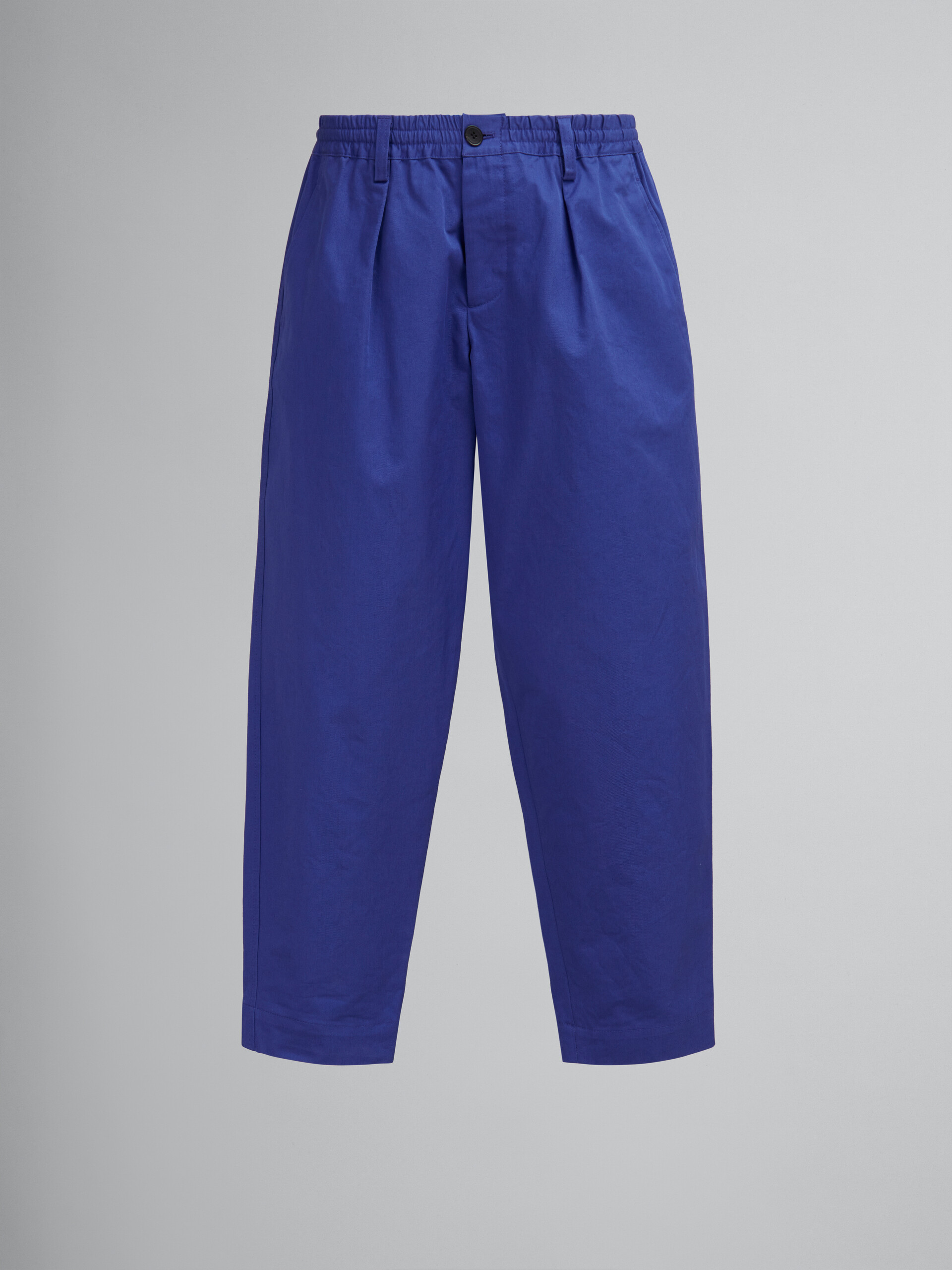 Pantaloni in gabardine biologico blu con coulisse in vita - Pantaloni - Image 1