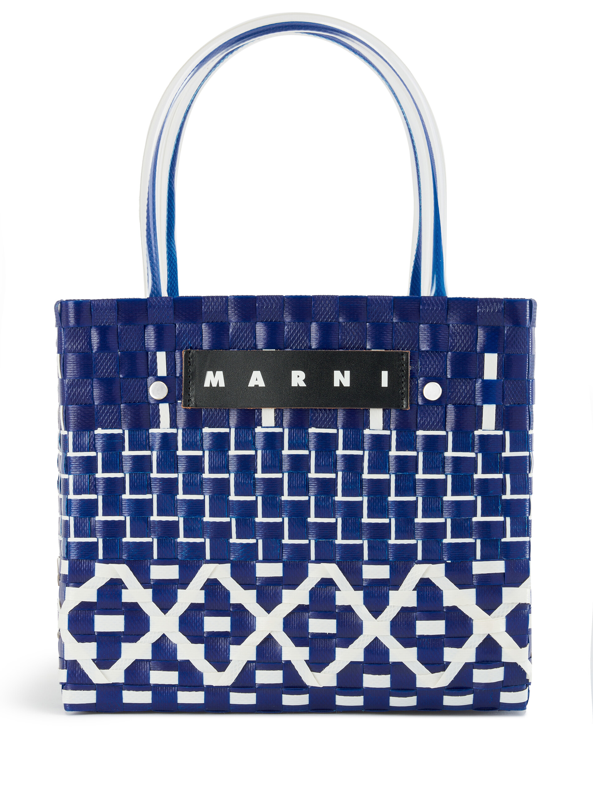 MARNI MARKET MINI-KORBTASCHE mit geometrischem Muster in Blau - Shopper - Image 4