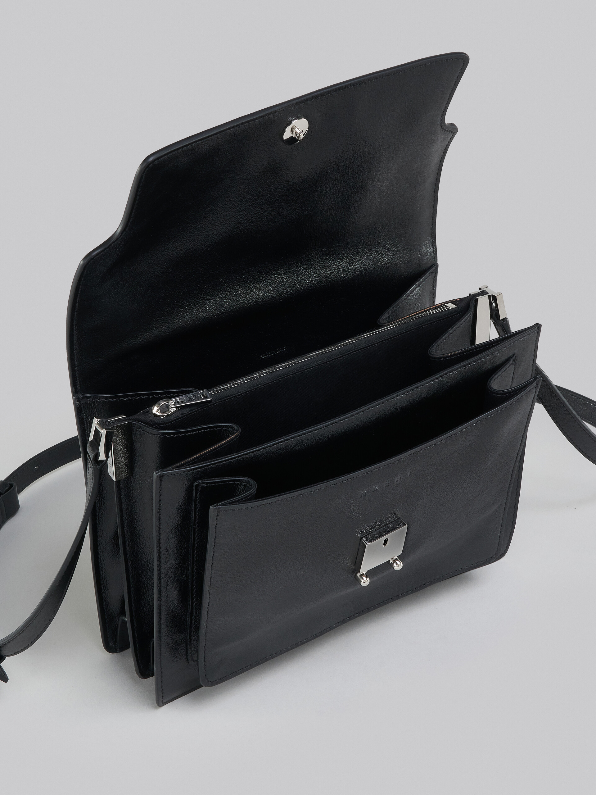 Marni Trunk Medium Bag With Guitar Strap In Black Calf Leather