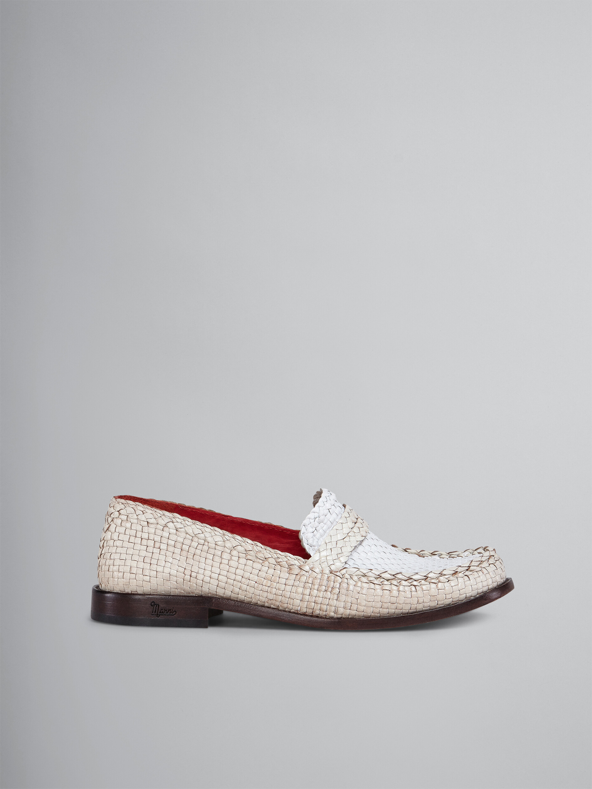 white woven loafers