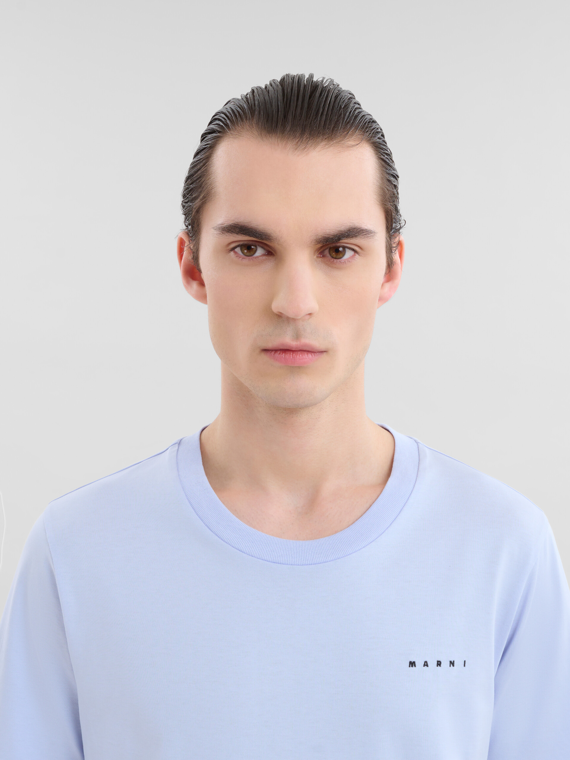 Deep blue organic cotton T-shirt with mini Marni logo - Shirts - Image 4