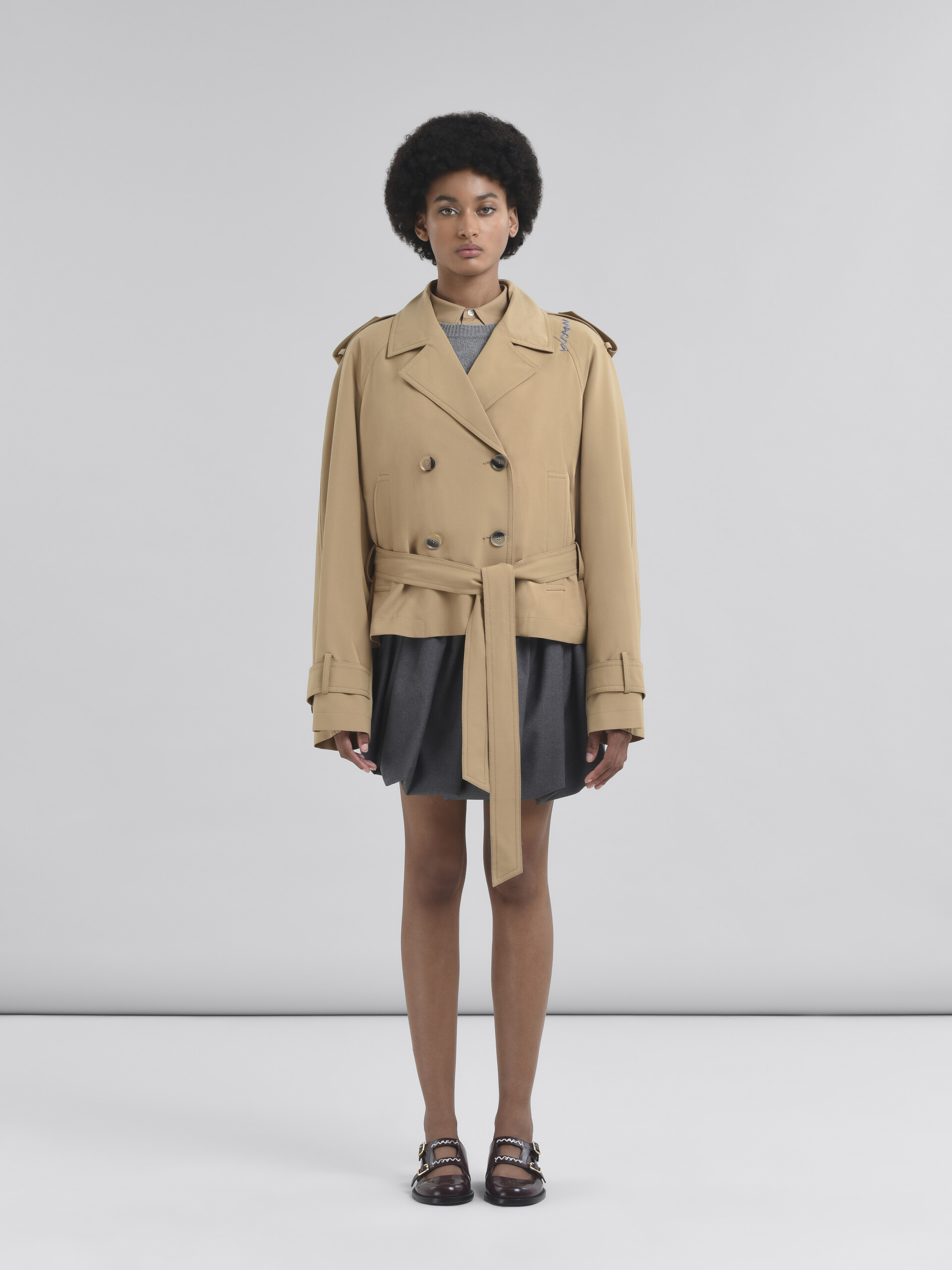 Trench corto in mista lana beige con ricamo Marni Symbol - Giacche - Image 2