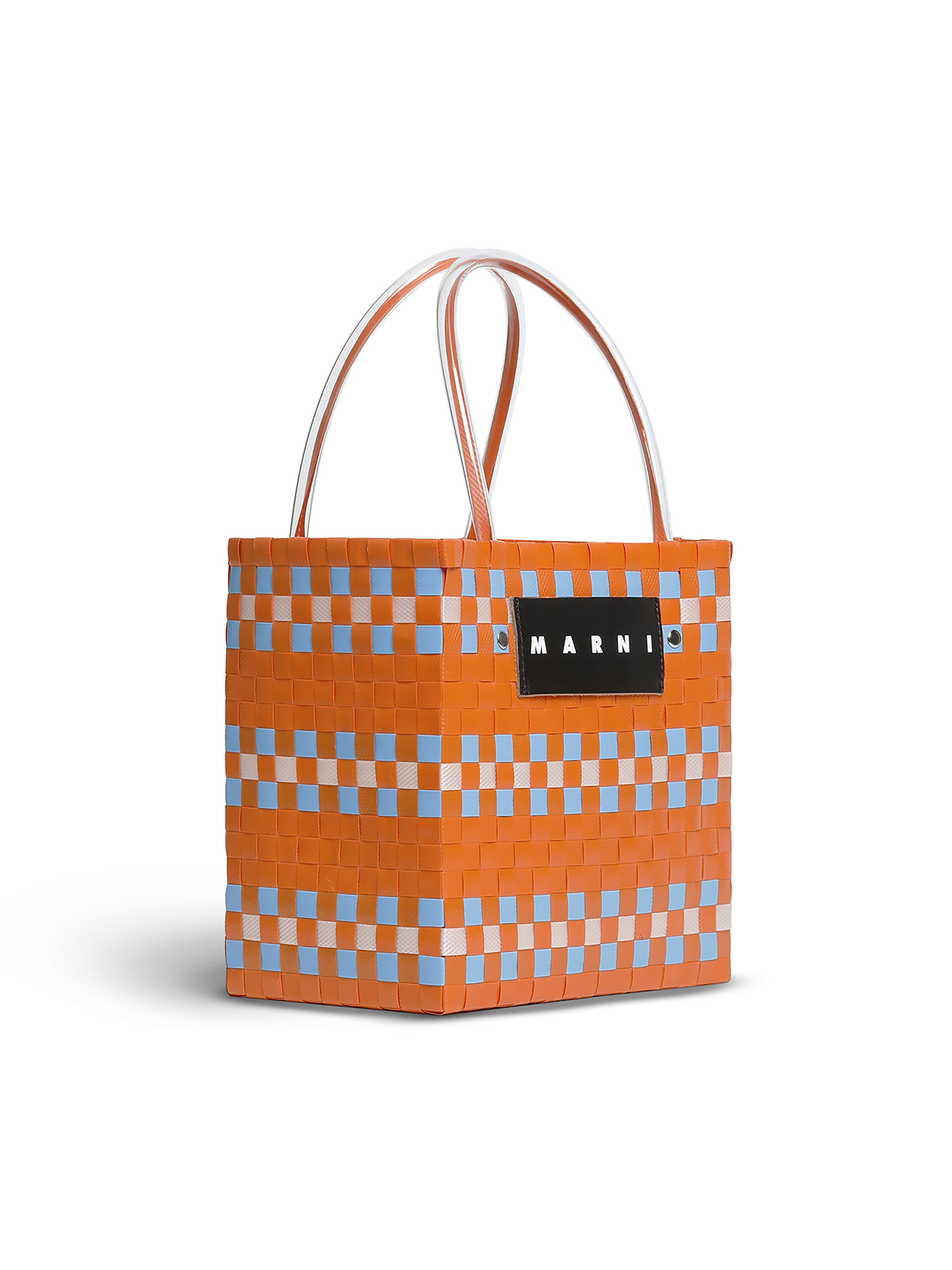 MARNI MARKET BASKET bag in multicolor orange stripe woven material 