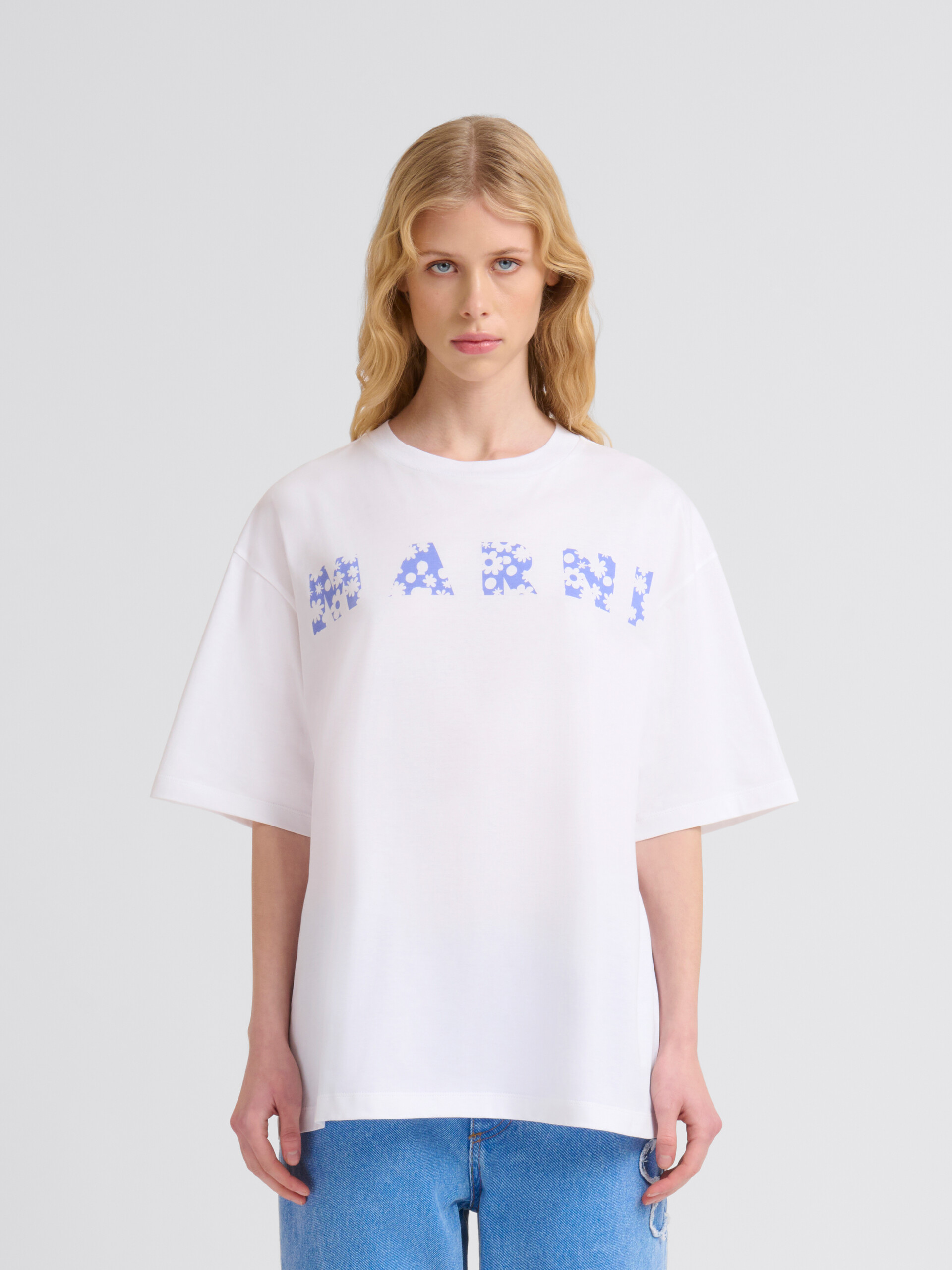 T-shirt in cotone con logo Marni Pop Fields indaco - T-shirt - Image 2