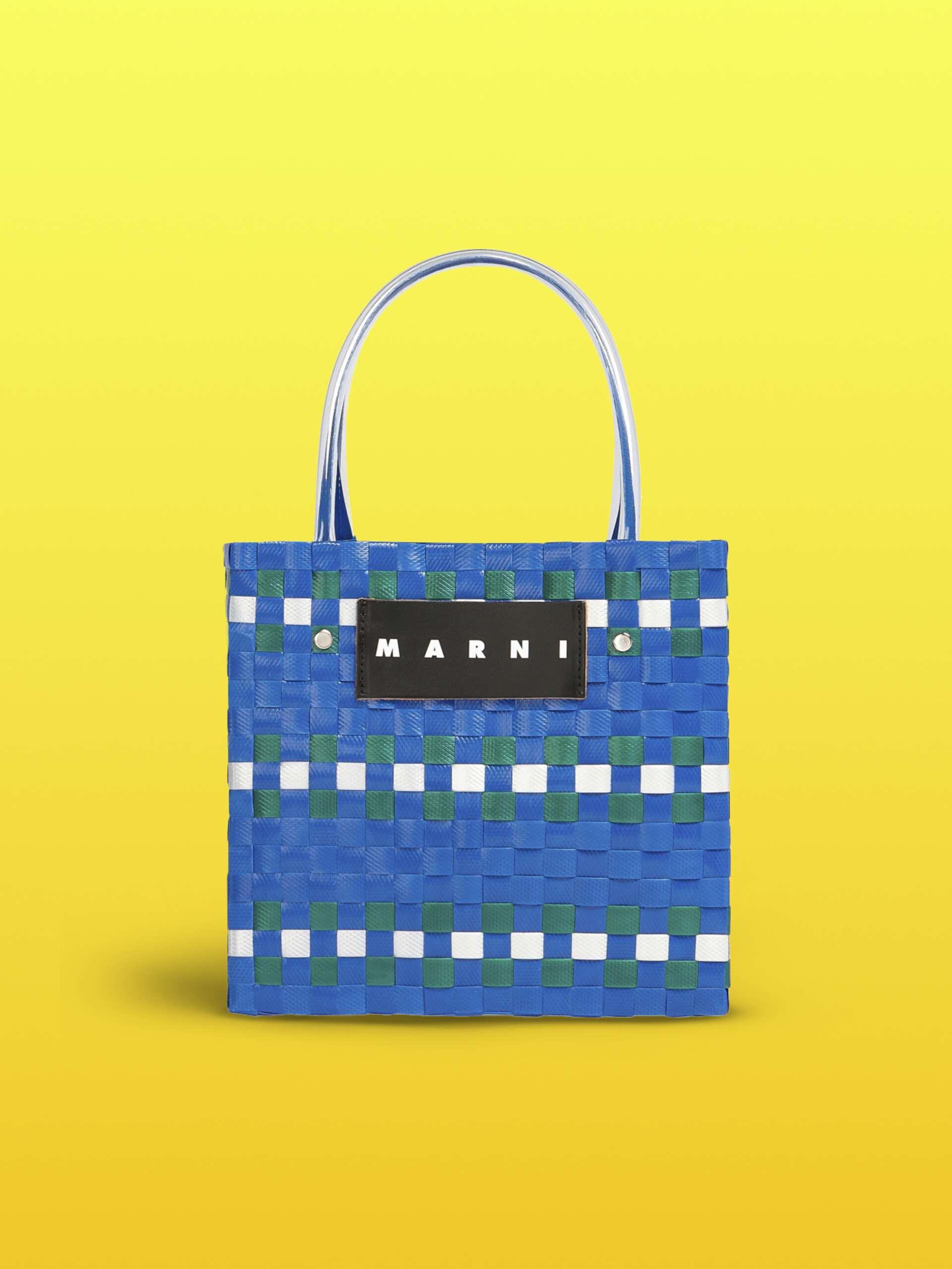 MARNI MARKET BASKET bag in multicolor blue stripe woven material