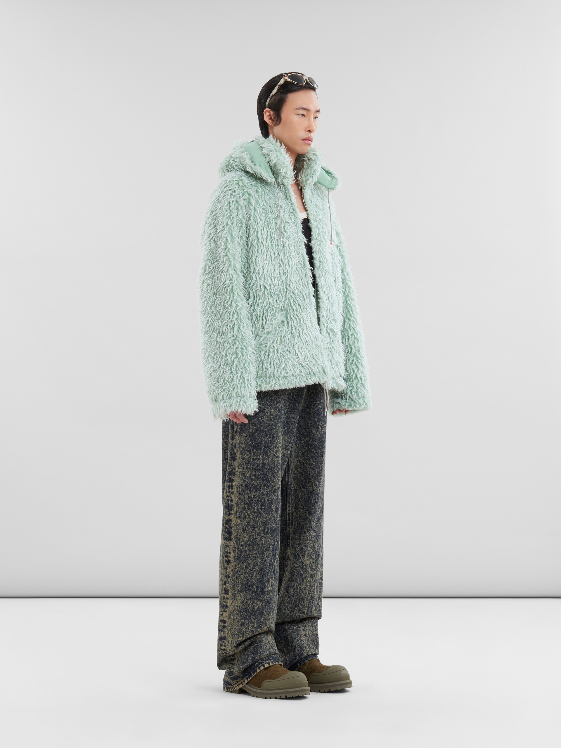 Green shaggy jacket with detachable hood - Jackets - Image 6