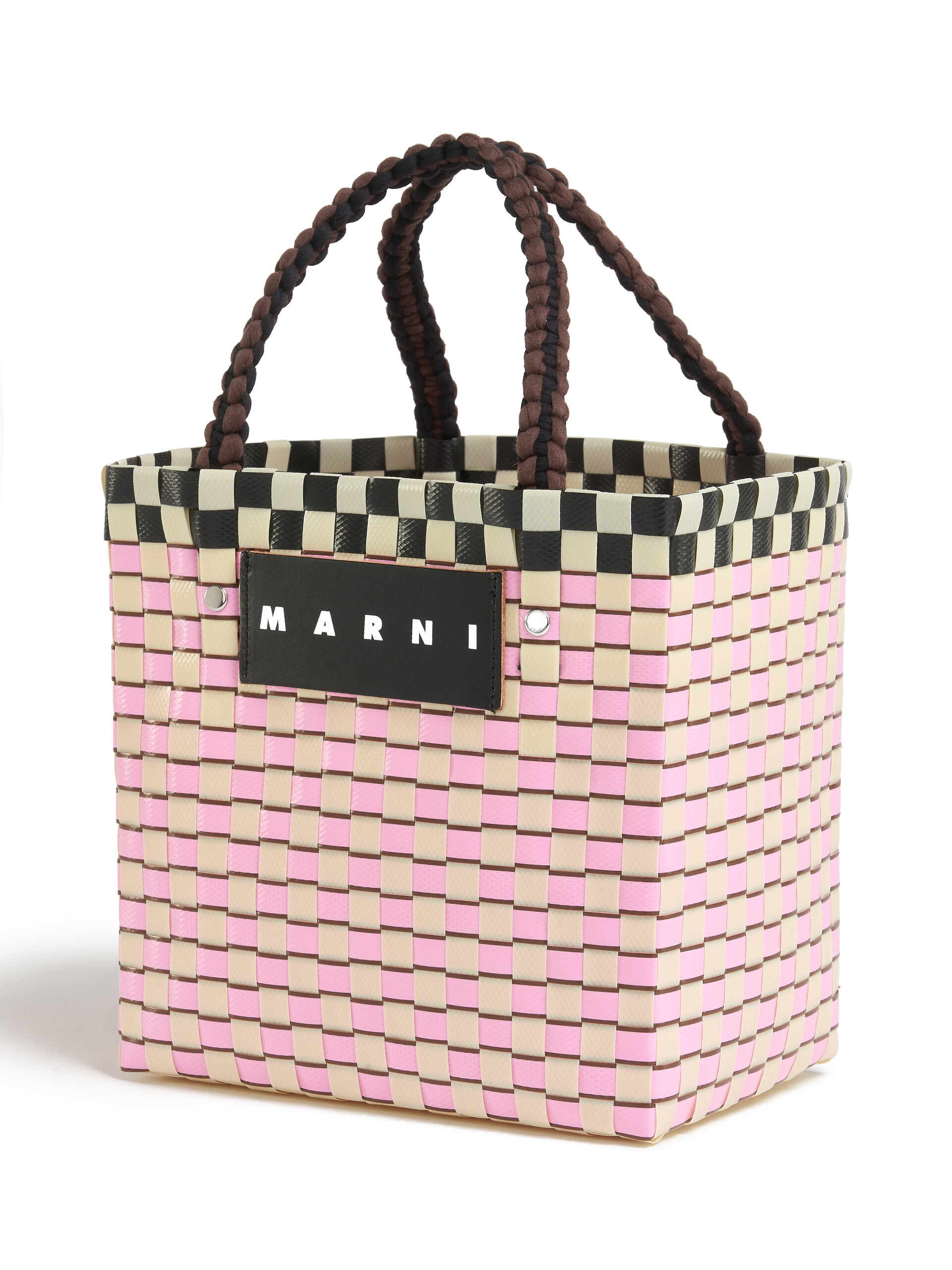MARNI MARKET shopping bag in pink woven material with M logo