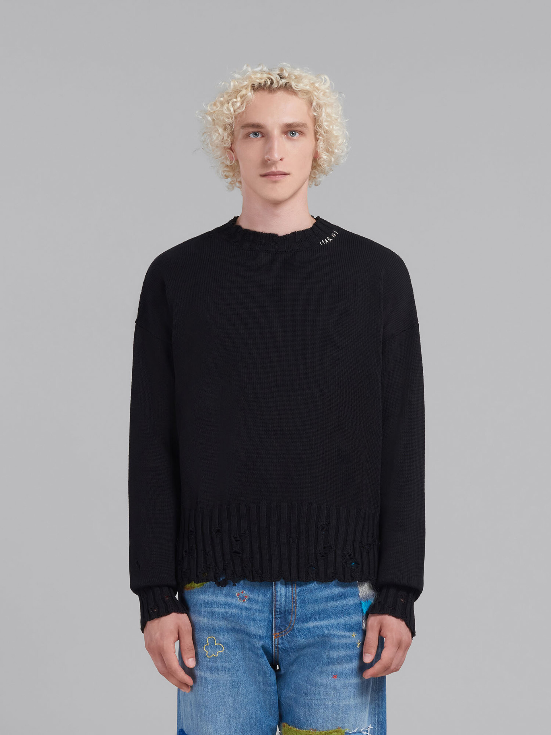 Black twisted crewneck sweater - Pullovers - Image 2