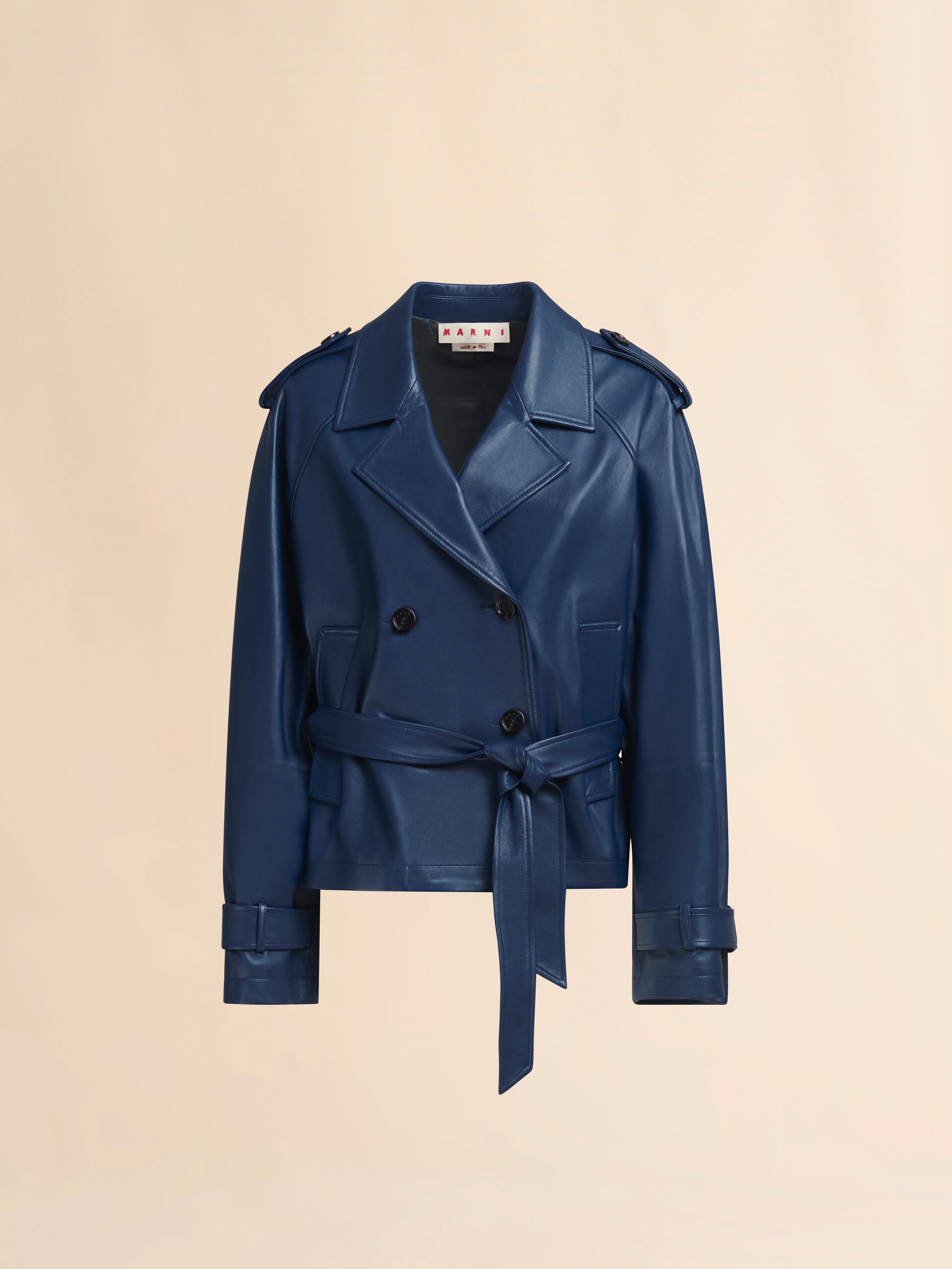 Trench corto in nappa blu - Giacche - Image 1