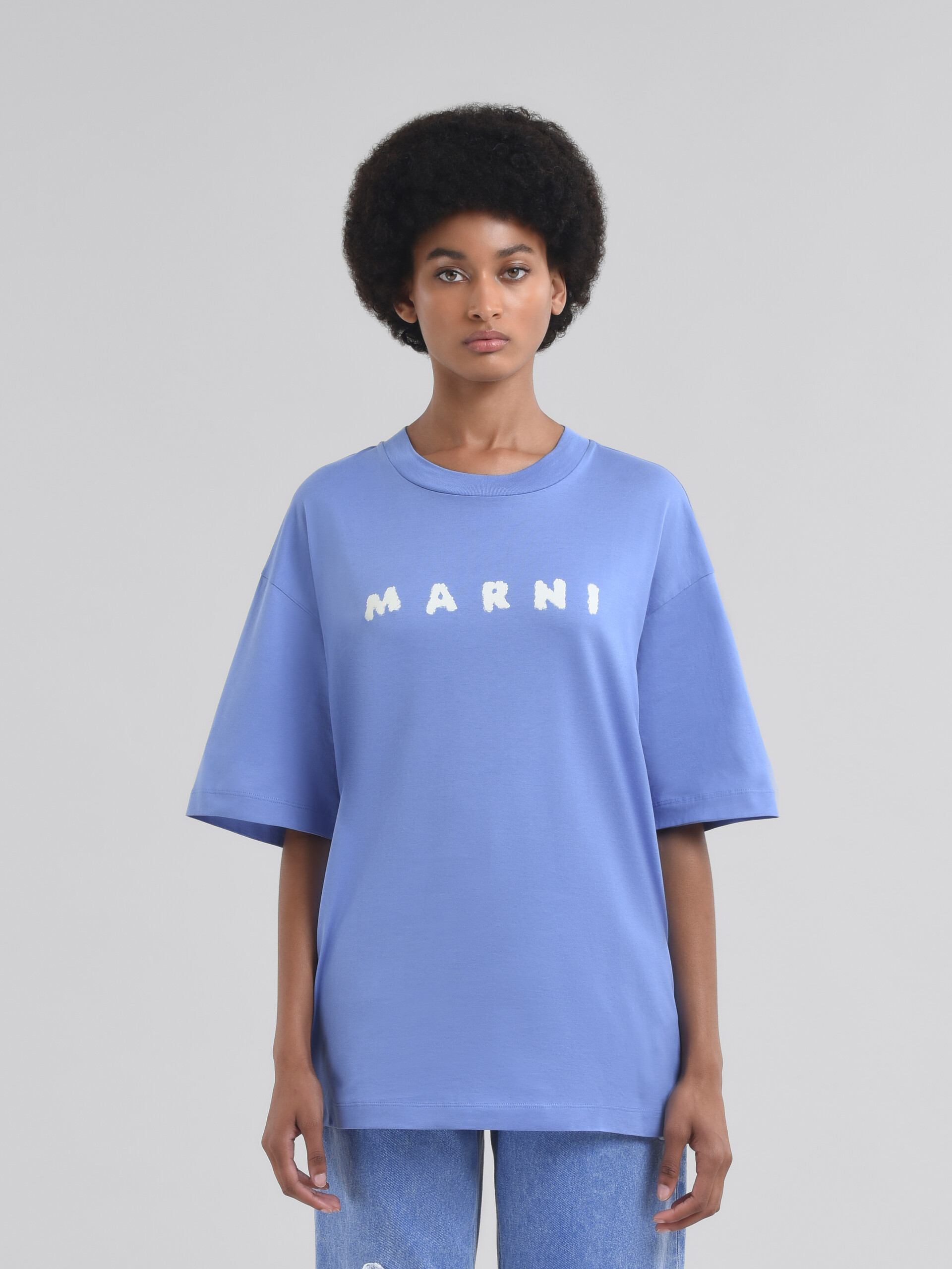 T-shirt in jersey azzurro con logo Marni Scribbled - T-shirt - Image 2