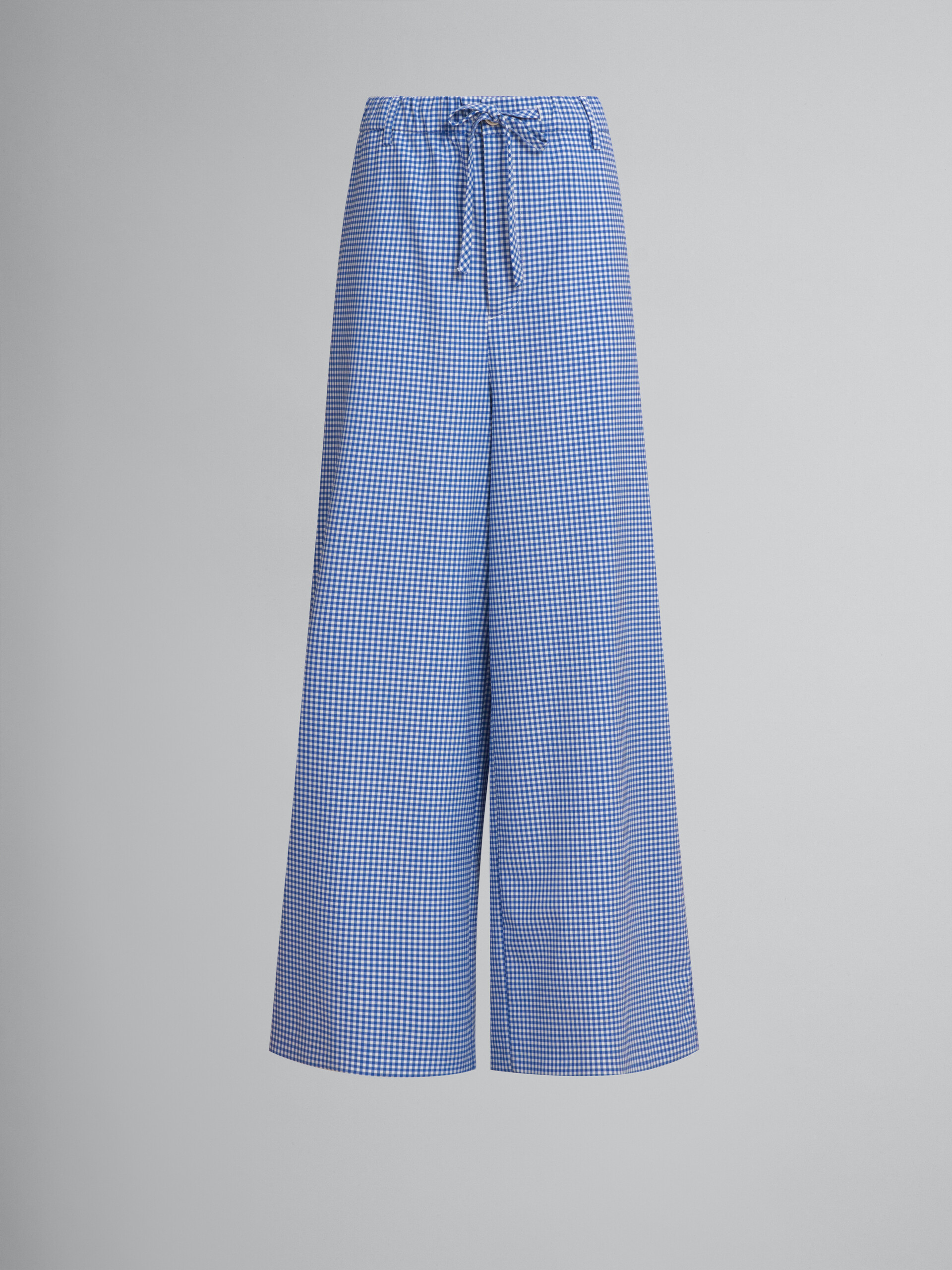 Pantaloni a coulisse in mista lana a quadretti bianchi e blu - Pantaloni - Image 1