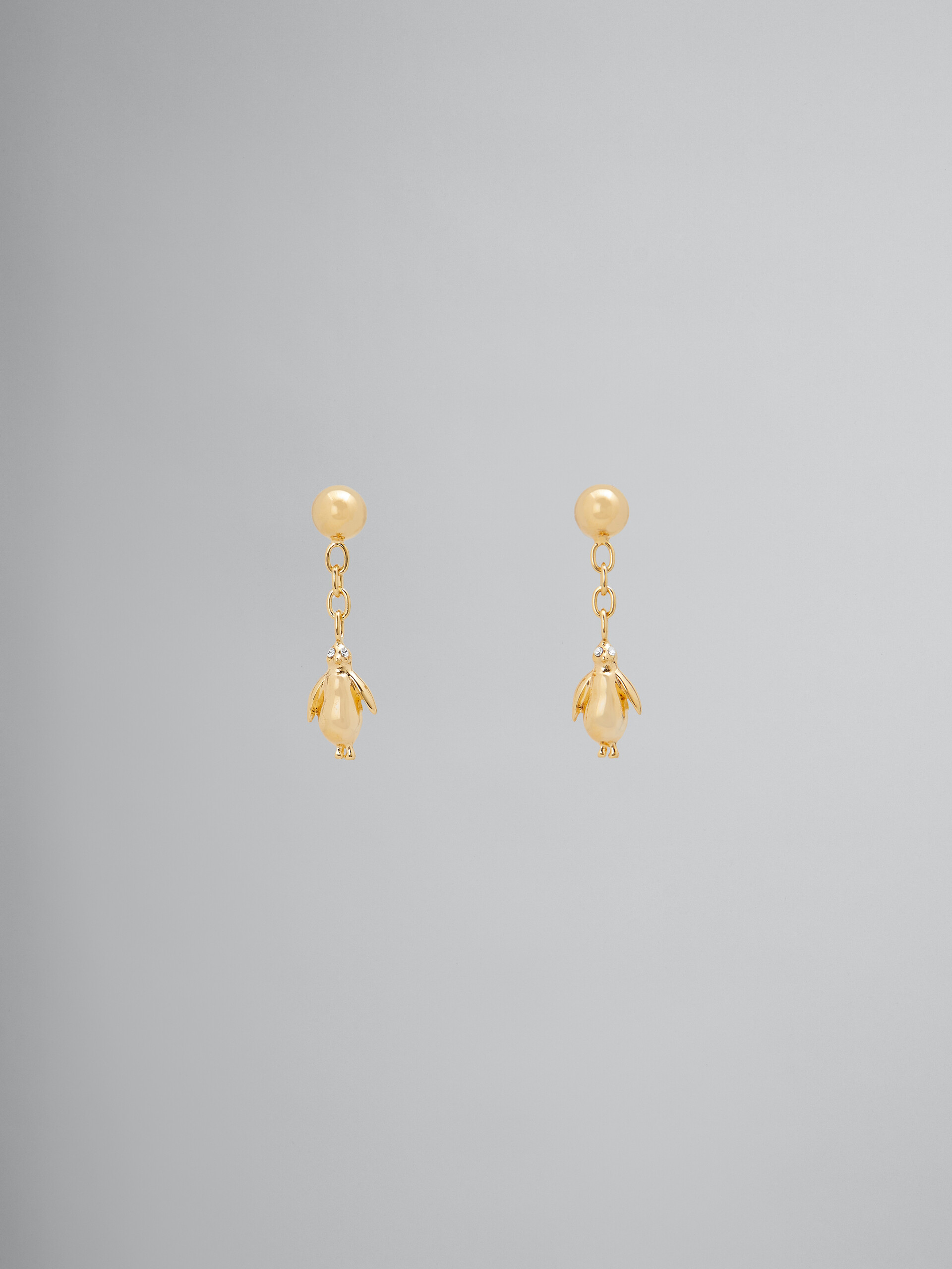 Gold penguin drop earrings - Earrings - Image 1