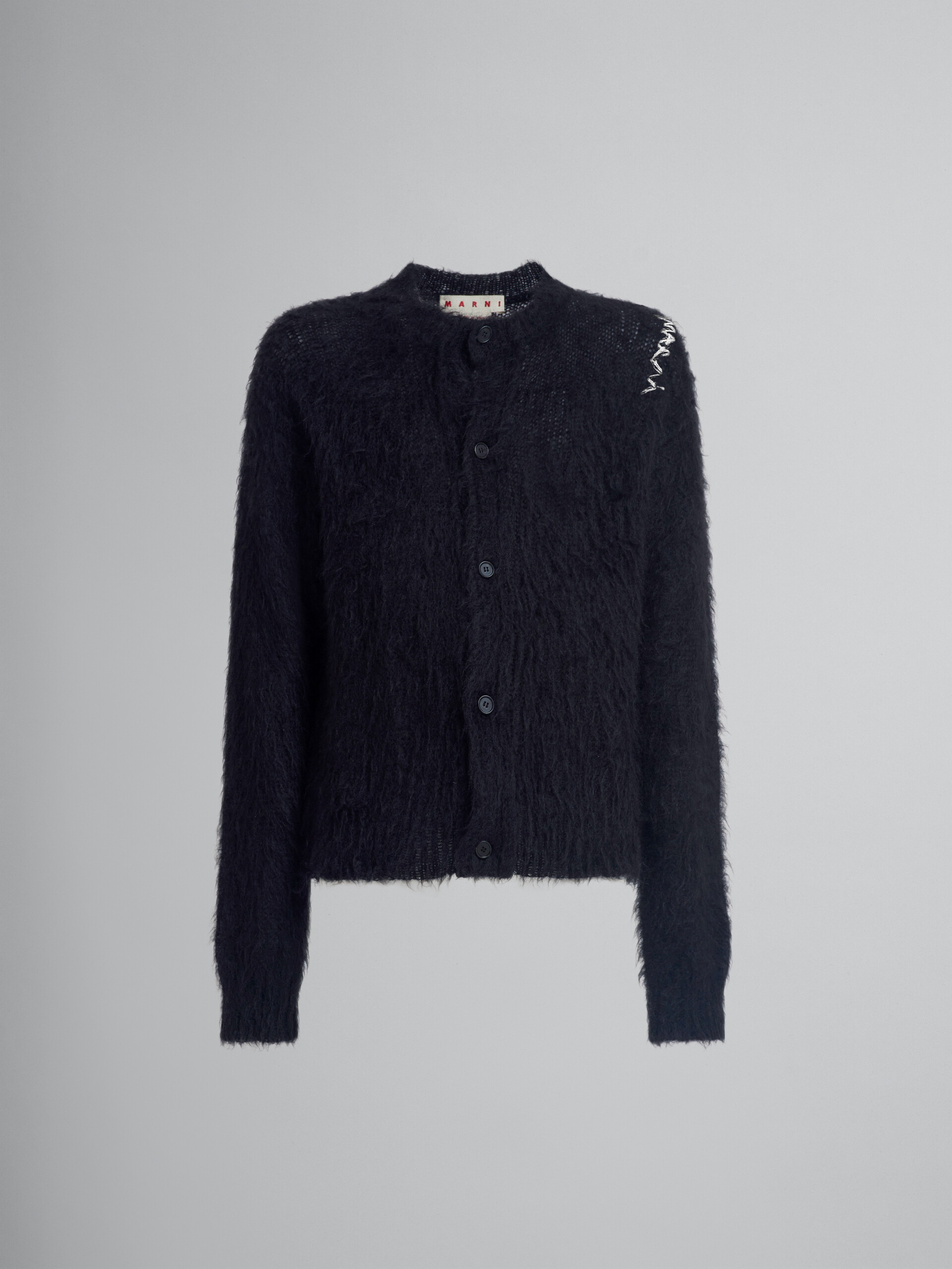 Cardigan in mohair spazzolato nero - Pullover - Image 1