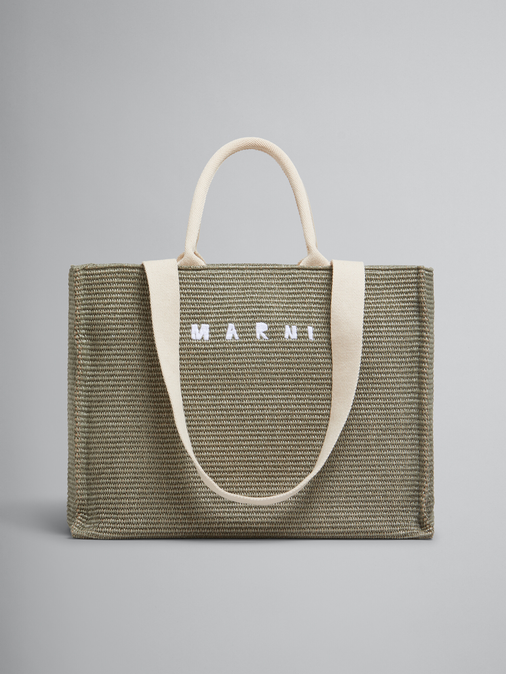 GroBe Tote Bag aus grunem Stoff in Bast Optik Marni