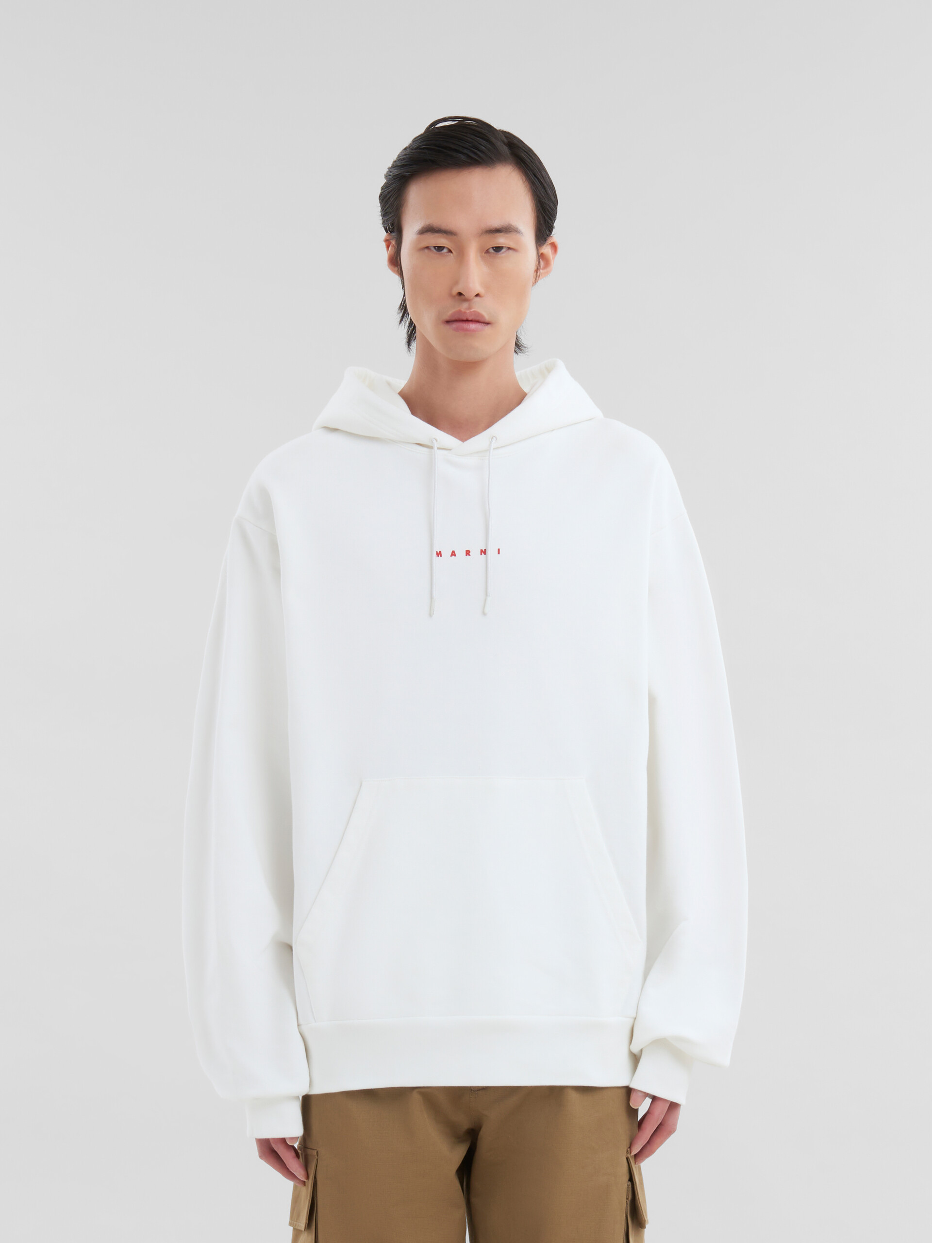 White bio cotton hoodie with Marni print | Marni