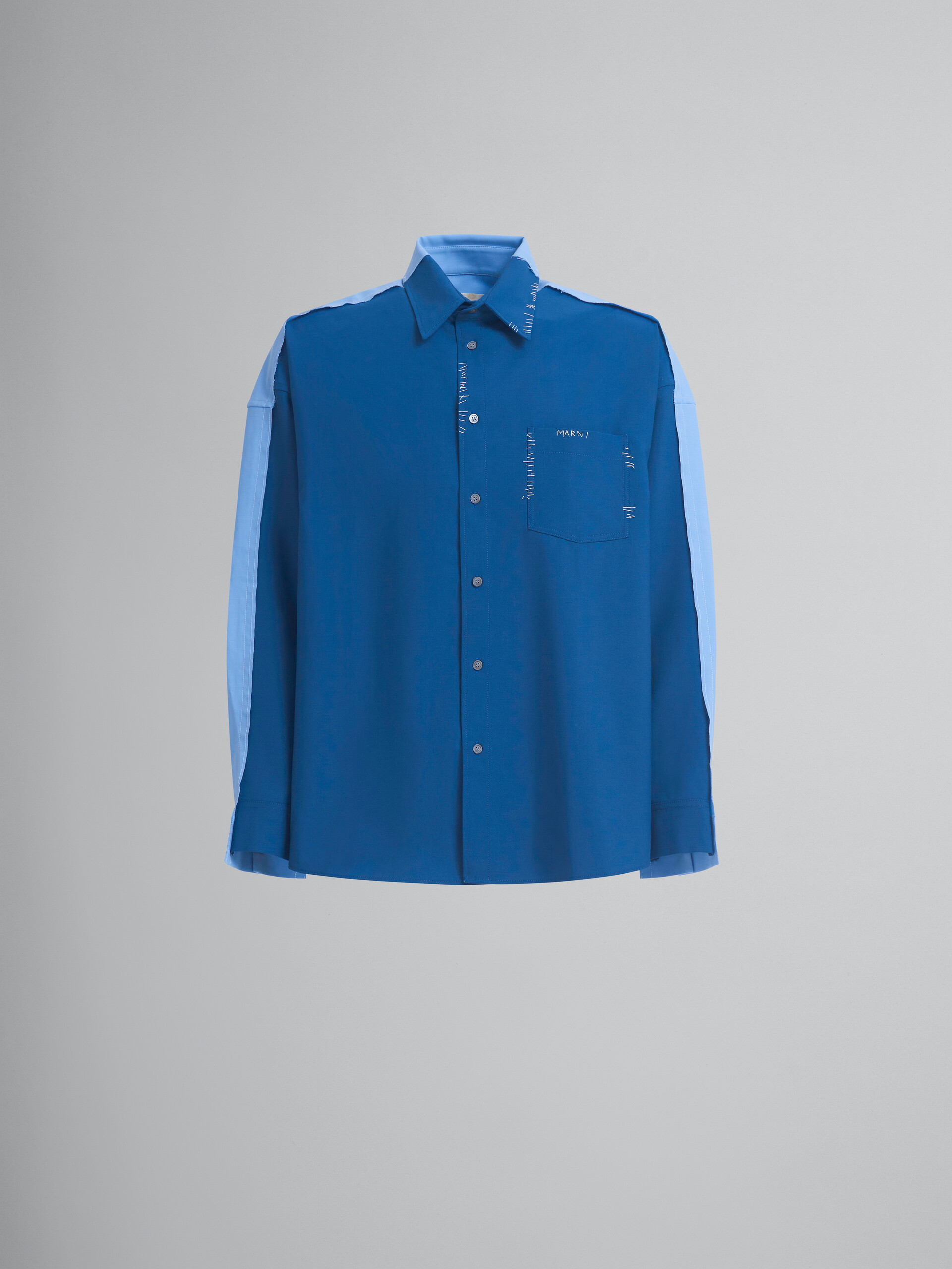 Camicia in lana blu con retro a contrasto - Camicie - Image 1