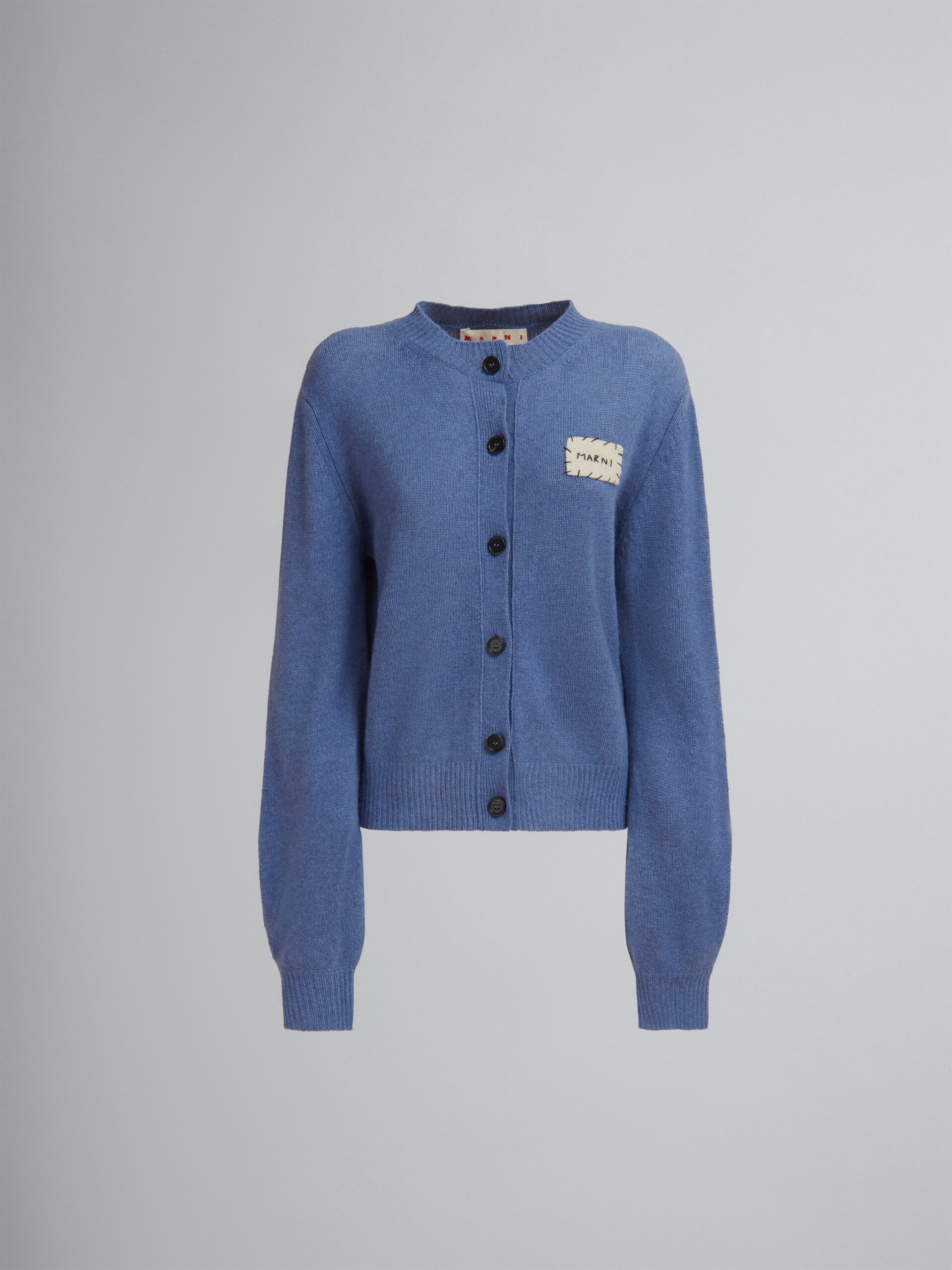 Cardigan in cashmere blu con applicazione Marni - Pullover - Image 1