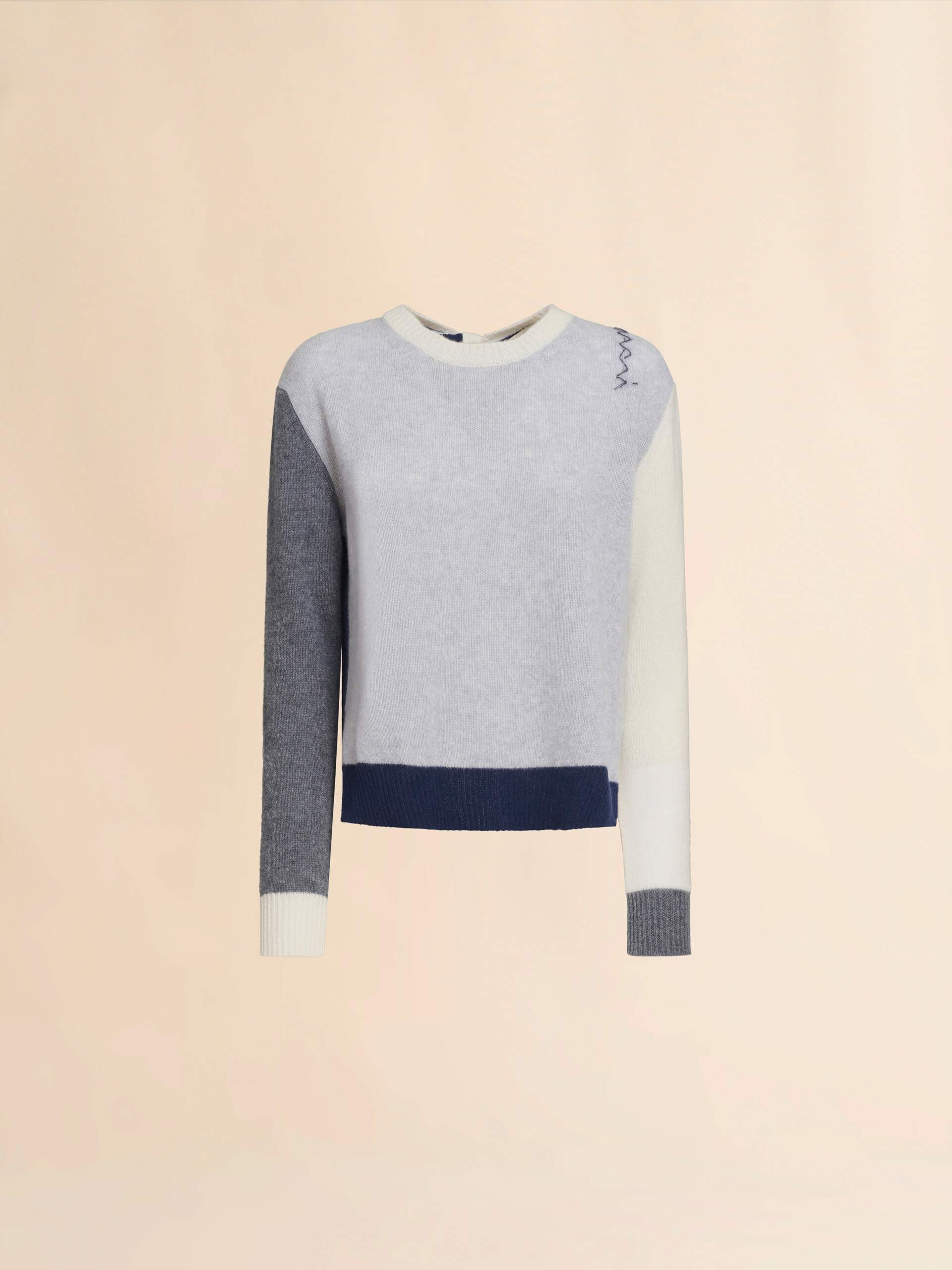 Maglione in cashmere color block grigio con ricamo Marni Symbol - Pullover - Image 1