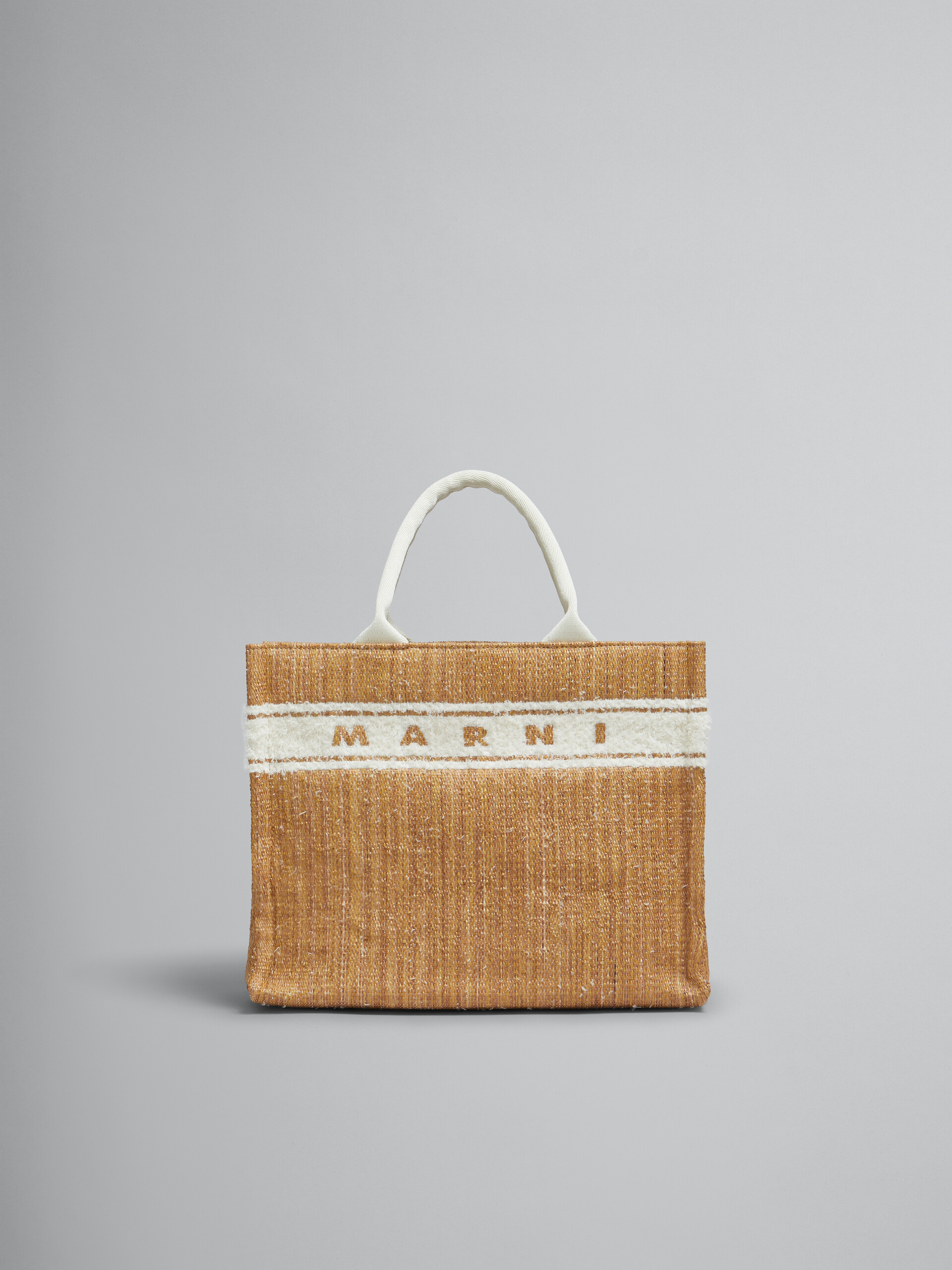 Tote Bag piccola in tessuto effetto rafia écru con logo trapuntato - Borse shopping - Image 1