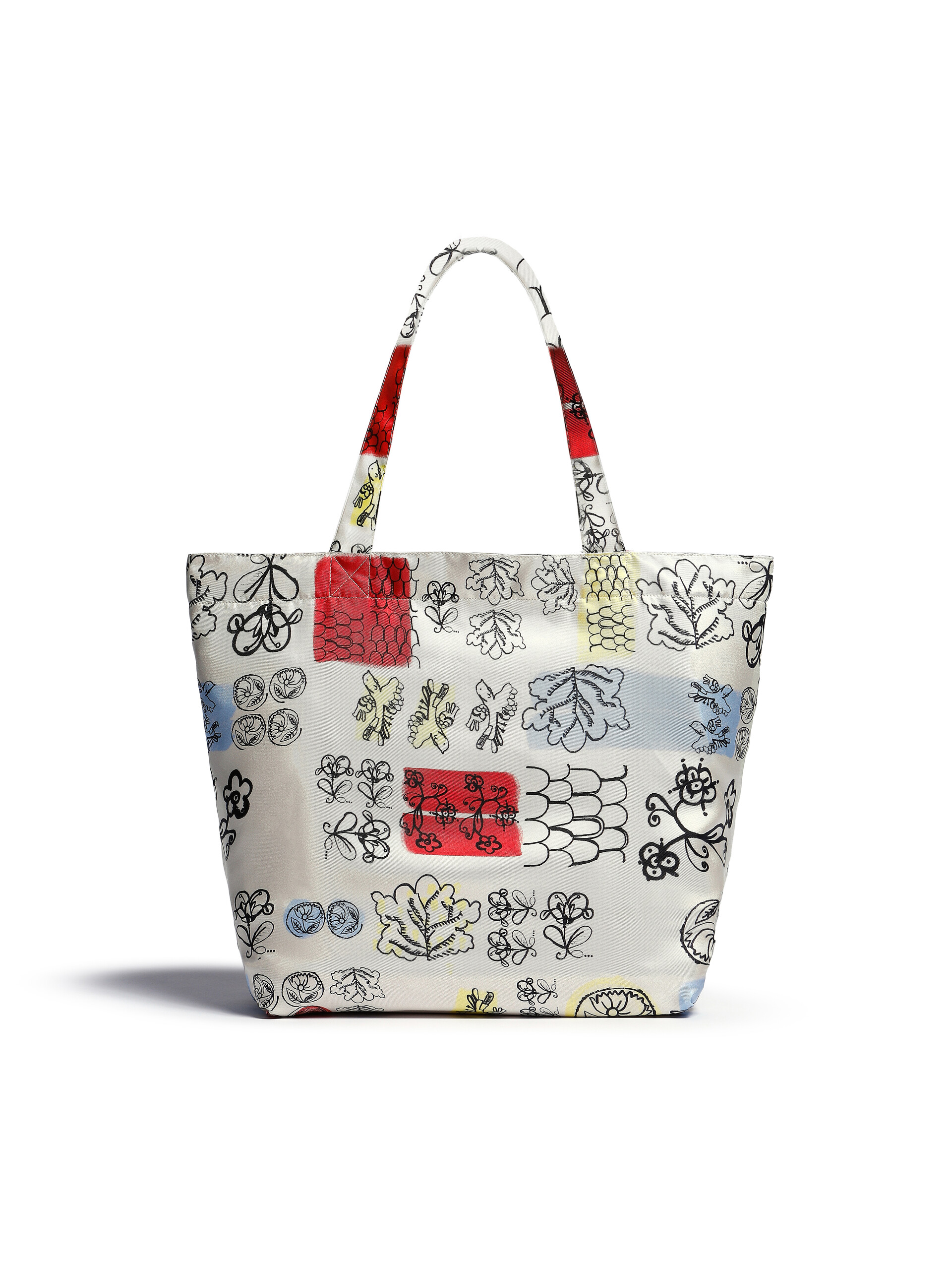 Ivory white silk tote bag with archival graphic print | Marni