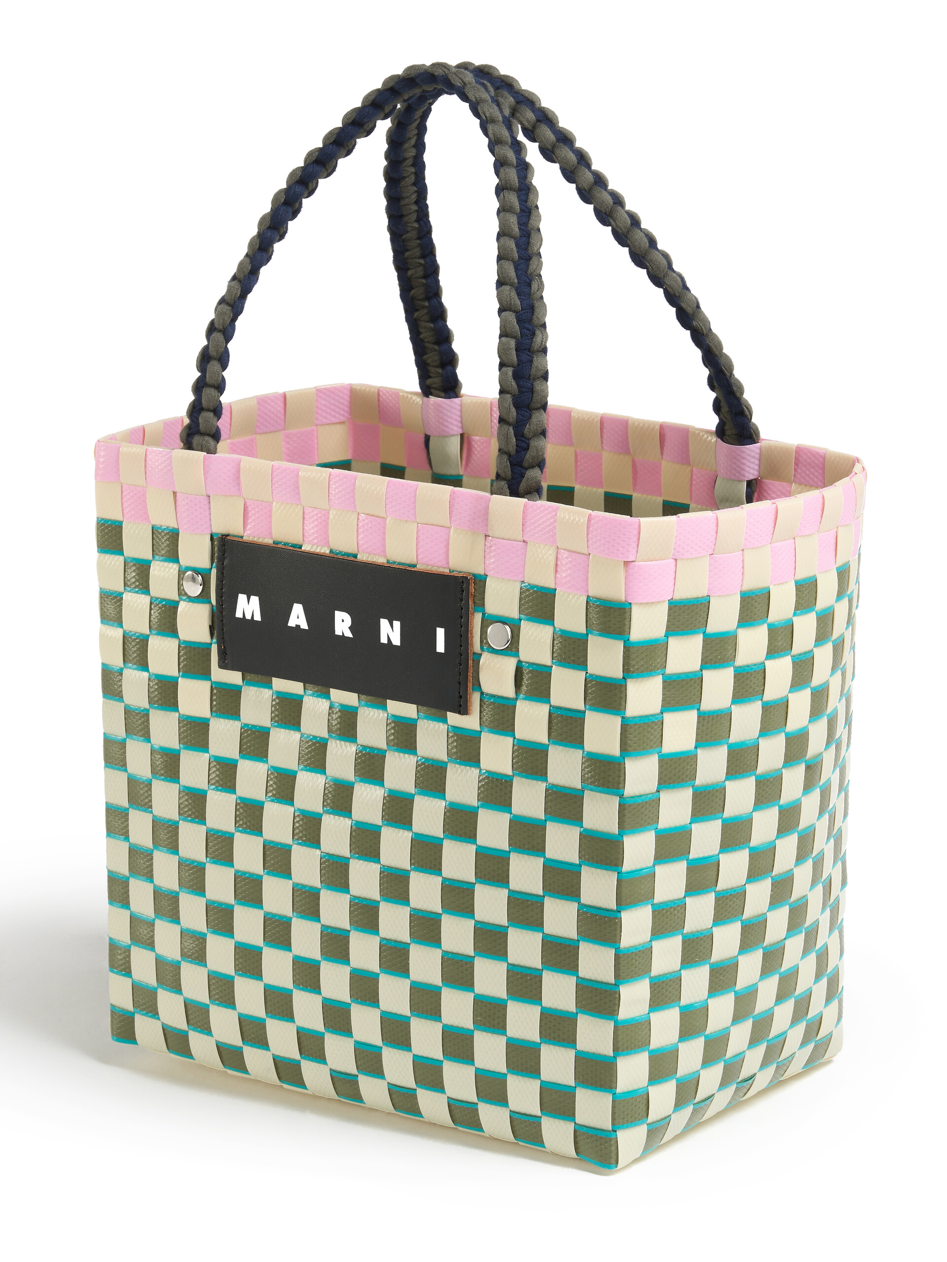Pink and green MARNI MARKET TAPE BASKET bag