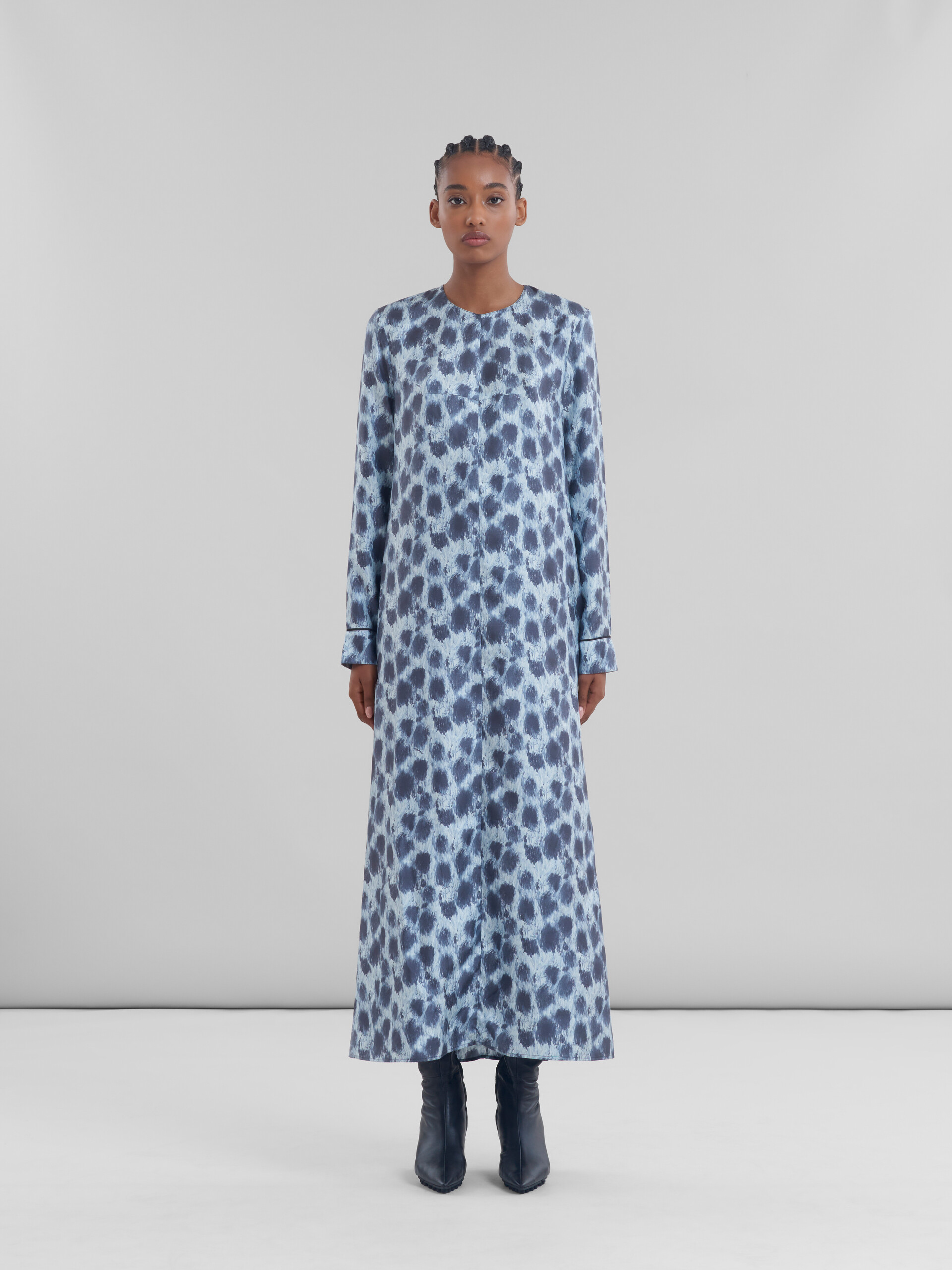 Grey silk long dress with Crayon Leopard print Marni