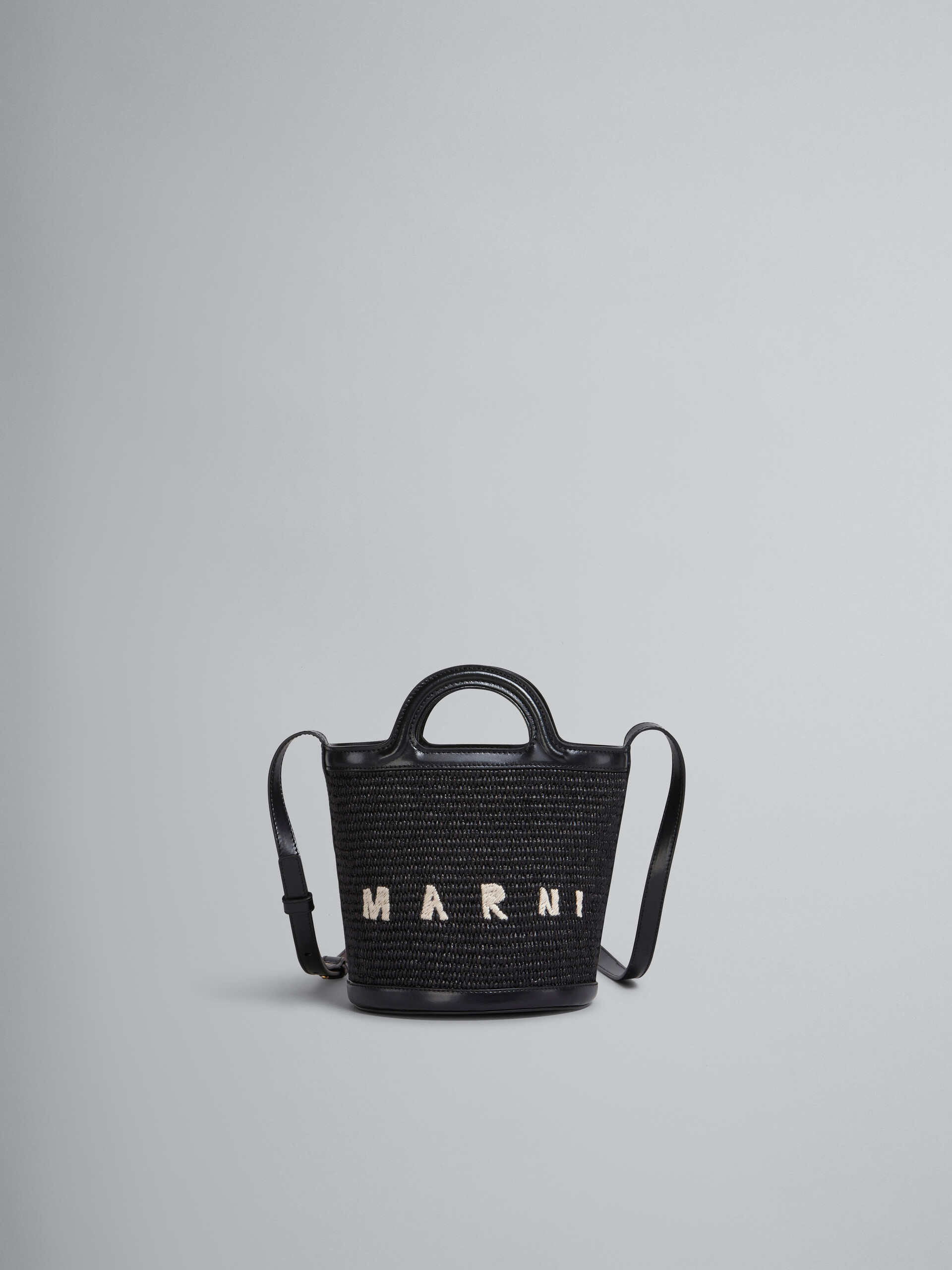 TROPICALIA small bucket bag in black leather and raffia