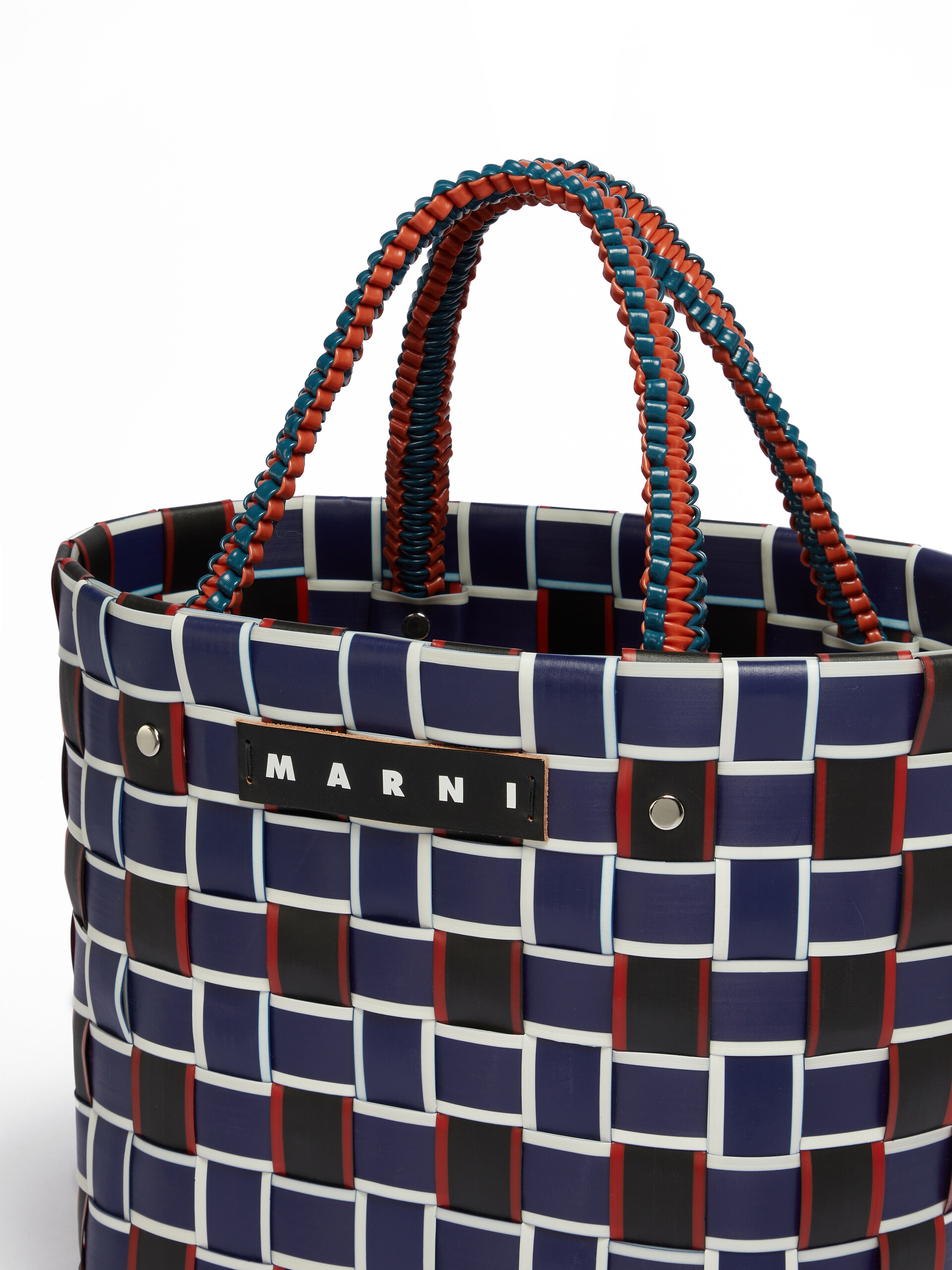 MARNI MARKET TAPE BASKET bag in blue and black woven material | Marni