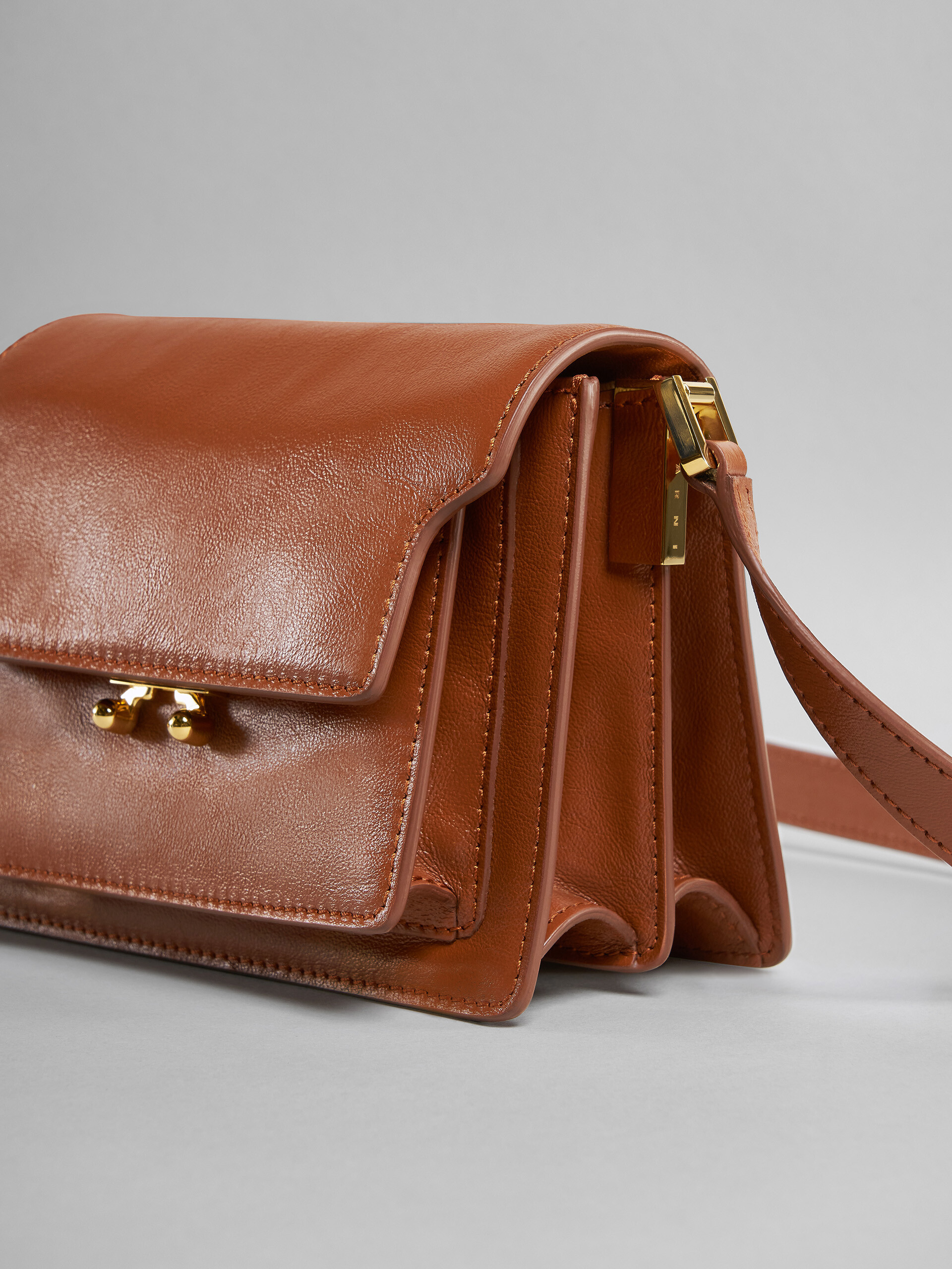 Marni Trunk Mini Leather Shoulder Bag in Brown