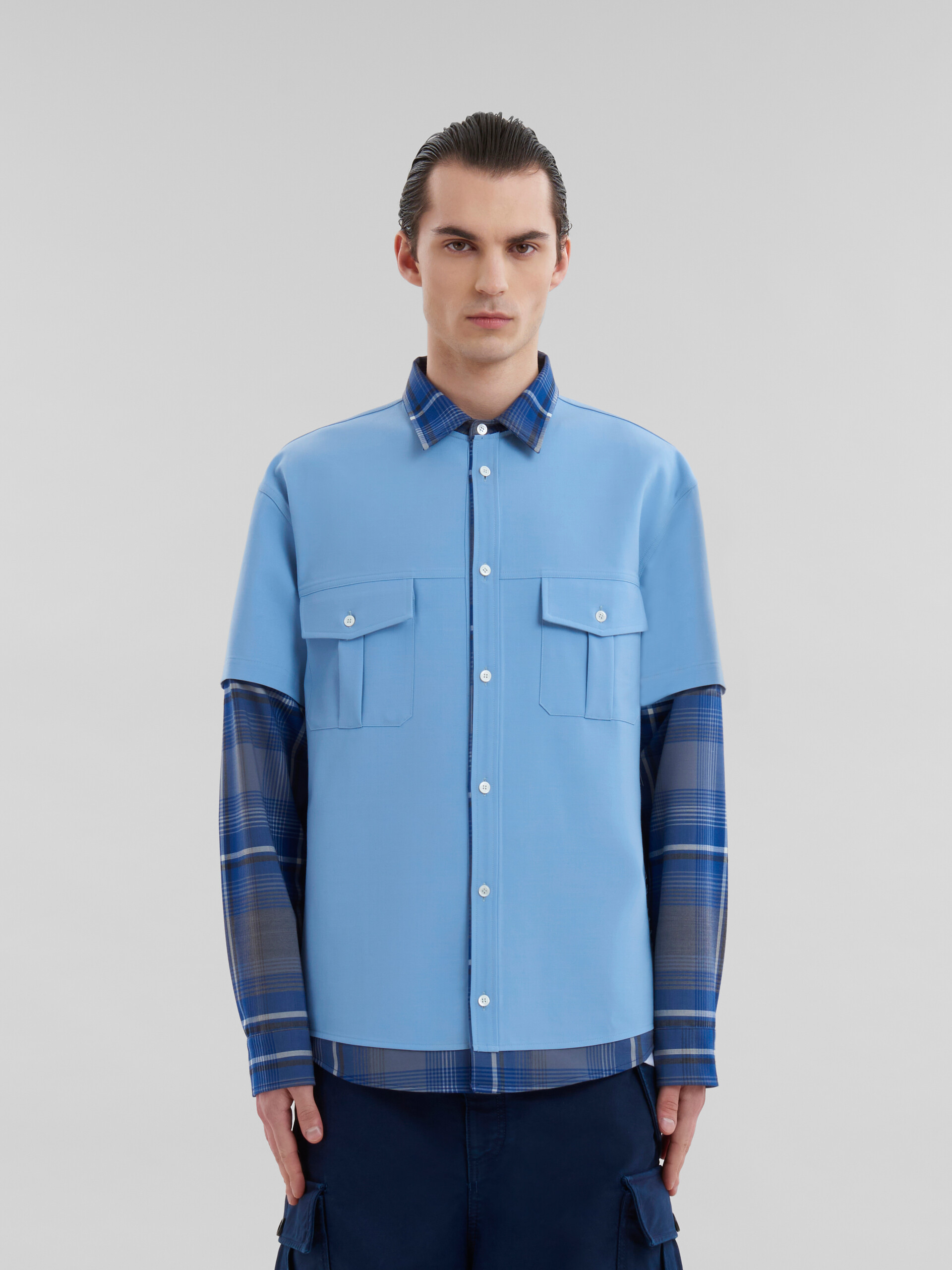 Camicia multicapo in lana a quadri blu - Camicie - Image 2