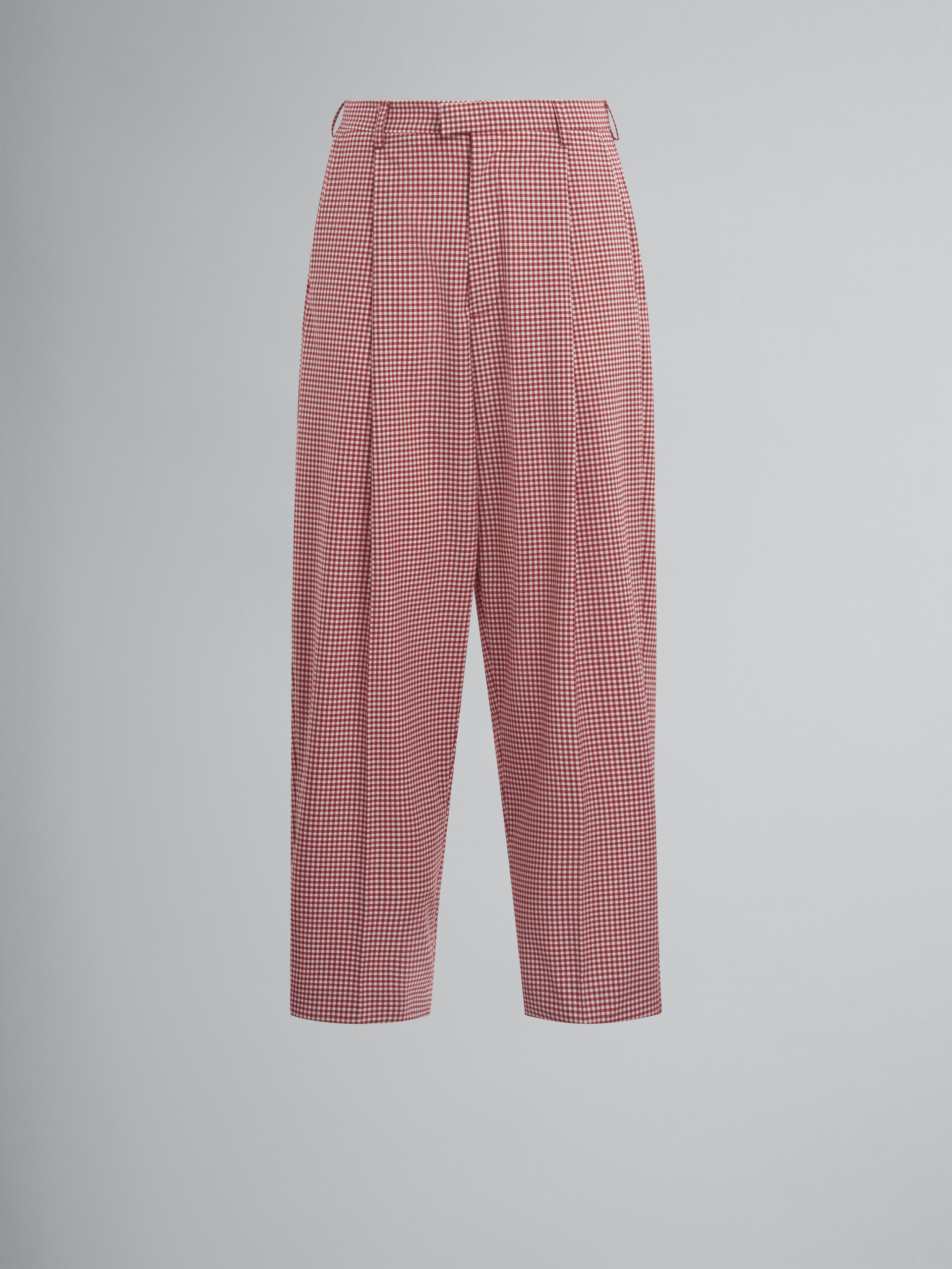 Pantaloni in mista lana a quadretti bianchi e rossi - Pantaloni - Image 1