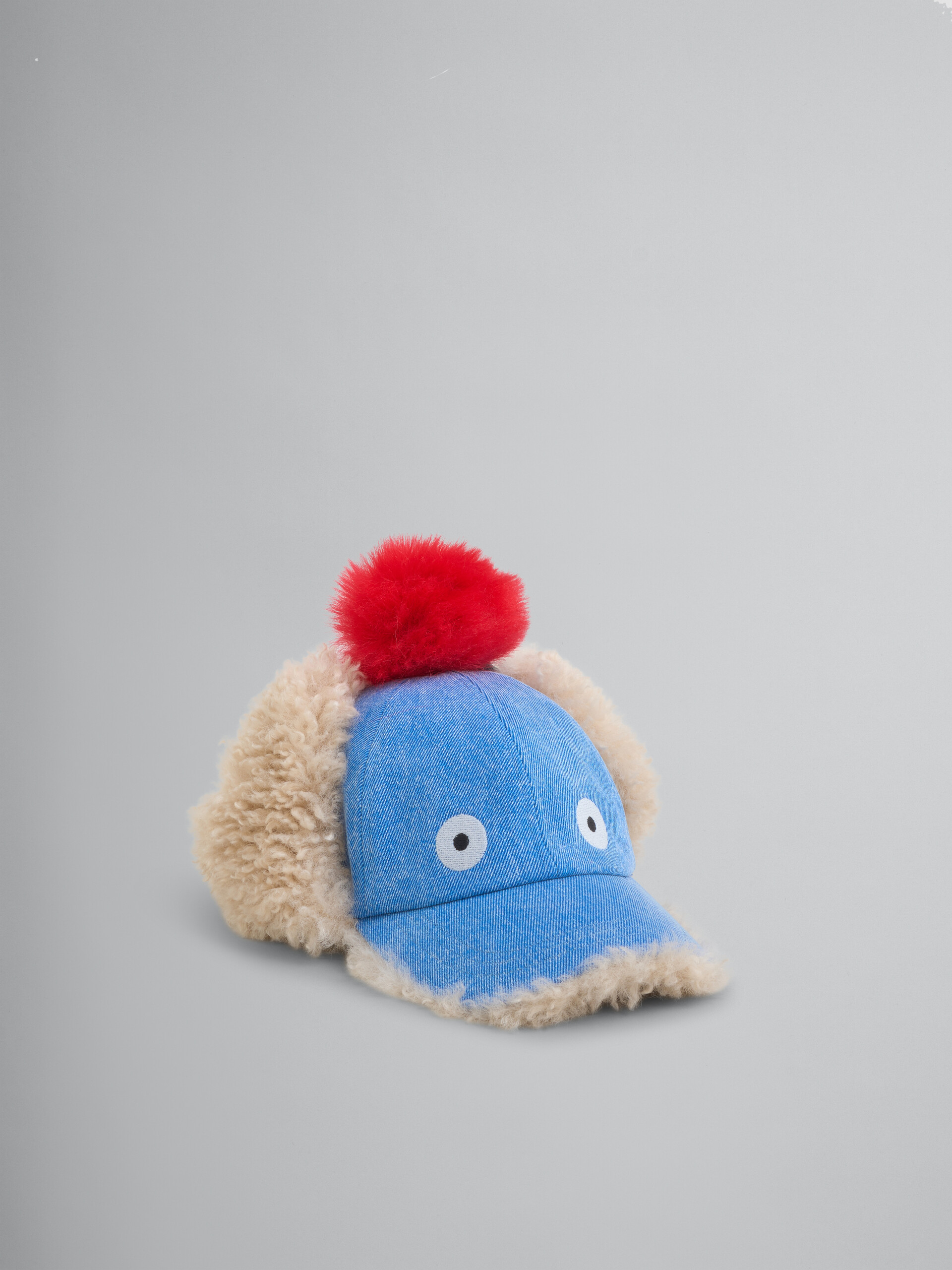 Cappello baseball in denim azzurro con pompon - Cappelli - Image 1