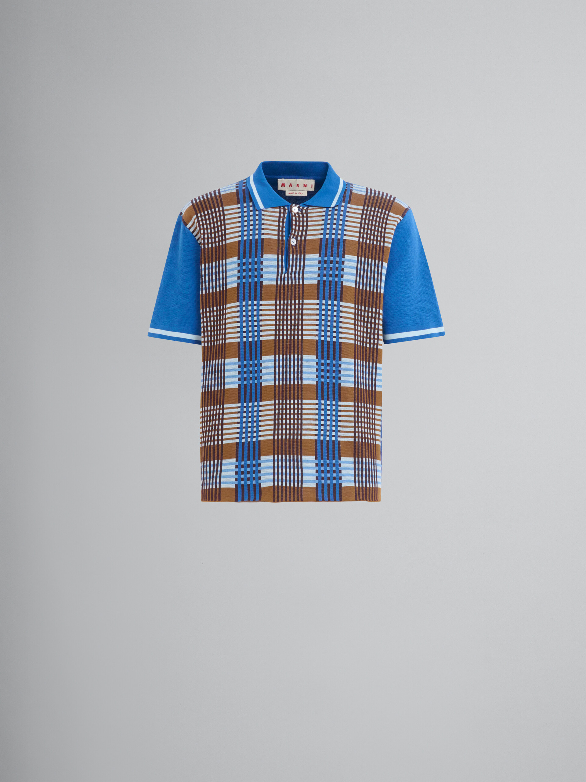 Polo in cotone blu e marrone a quadri - Camicie - Image 1