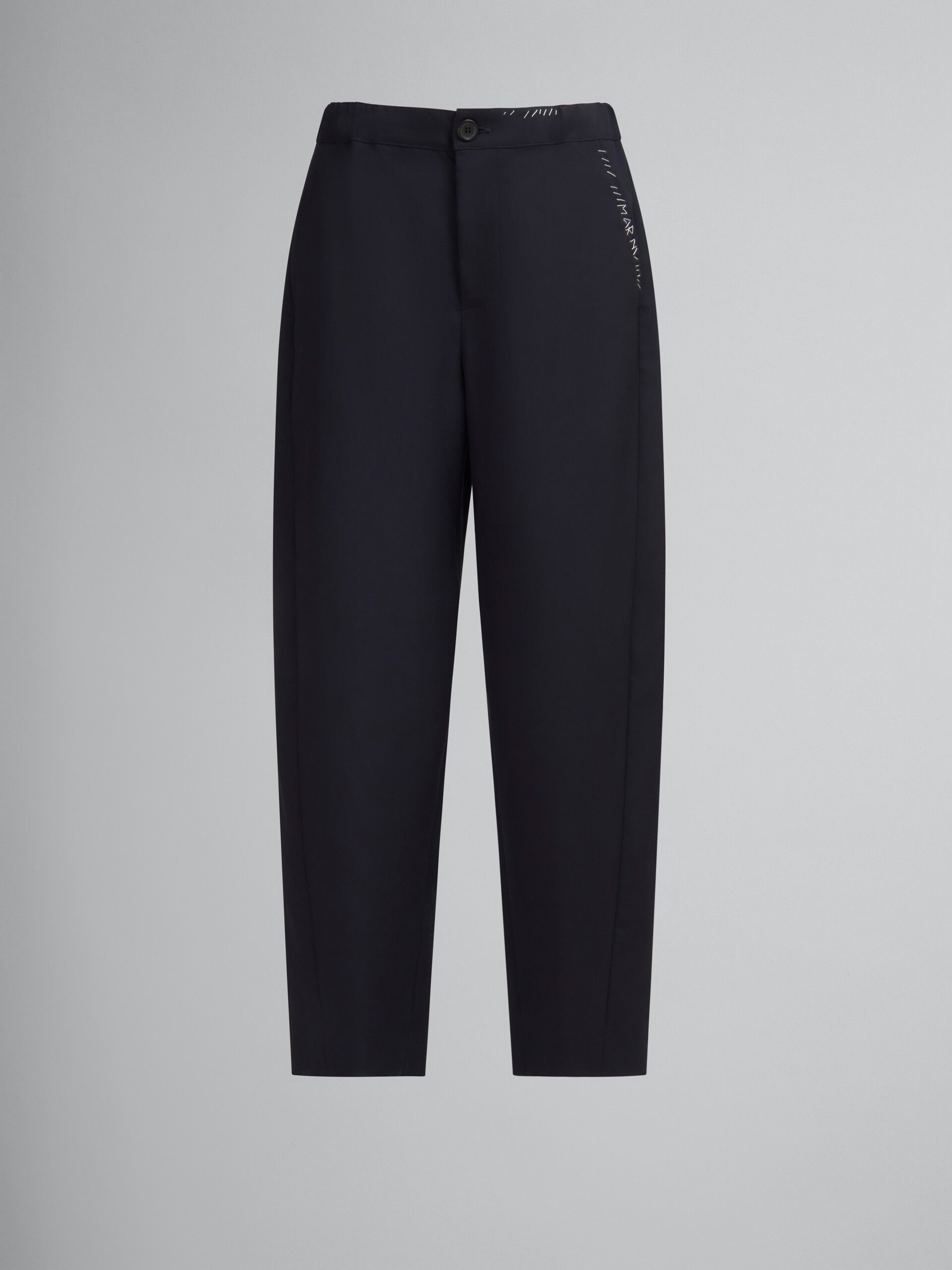Deep blue tropical wool trousers with Marni mending - Pants - Image 1