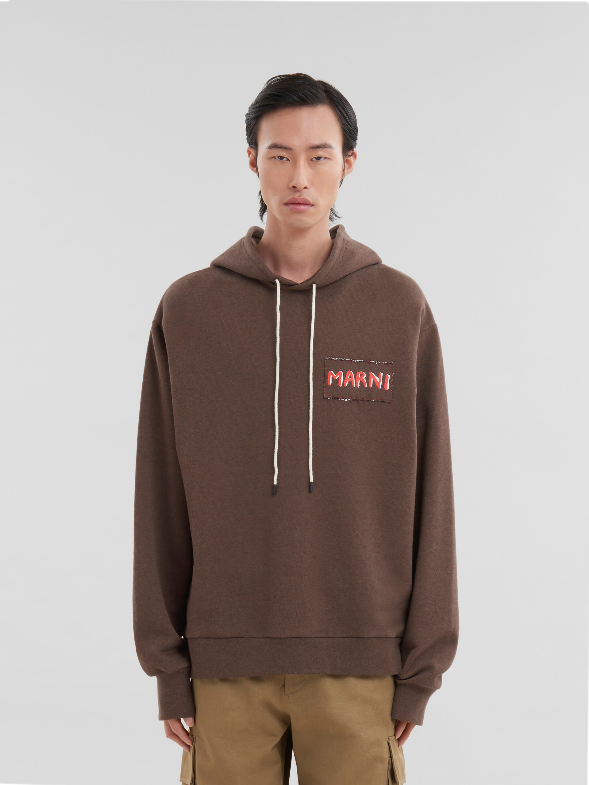 Light blue melange cotton hoodie with Marni patch - Sweaters - Image 2